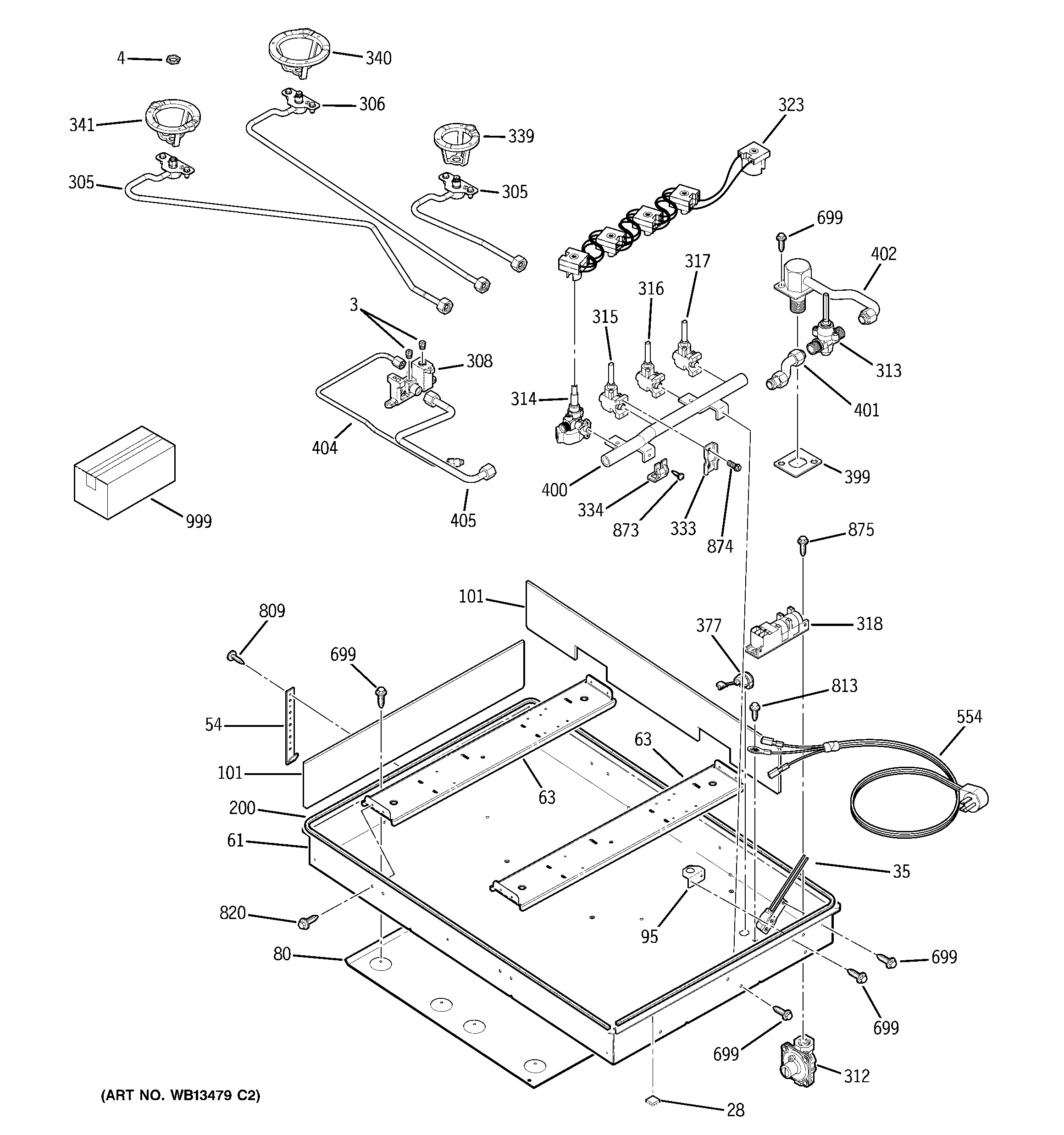 GE JGP945BEK1BB gas & burner parts diagram