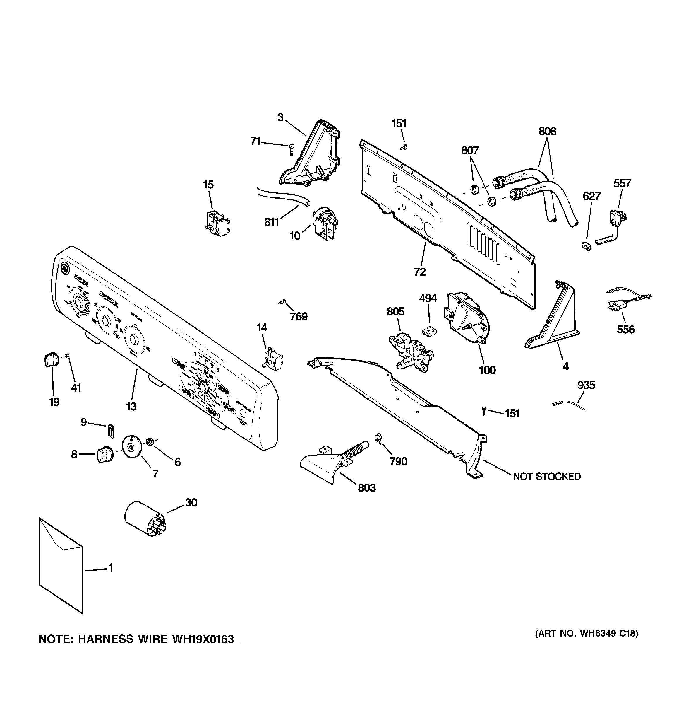 GE GJRR4170H3WW controls & backsplash diagram