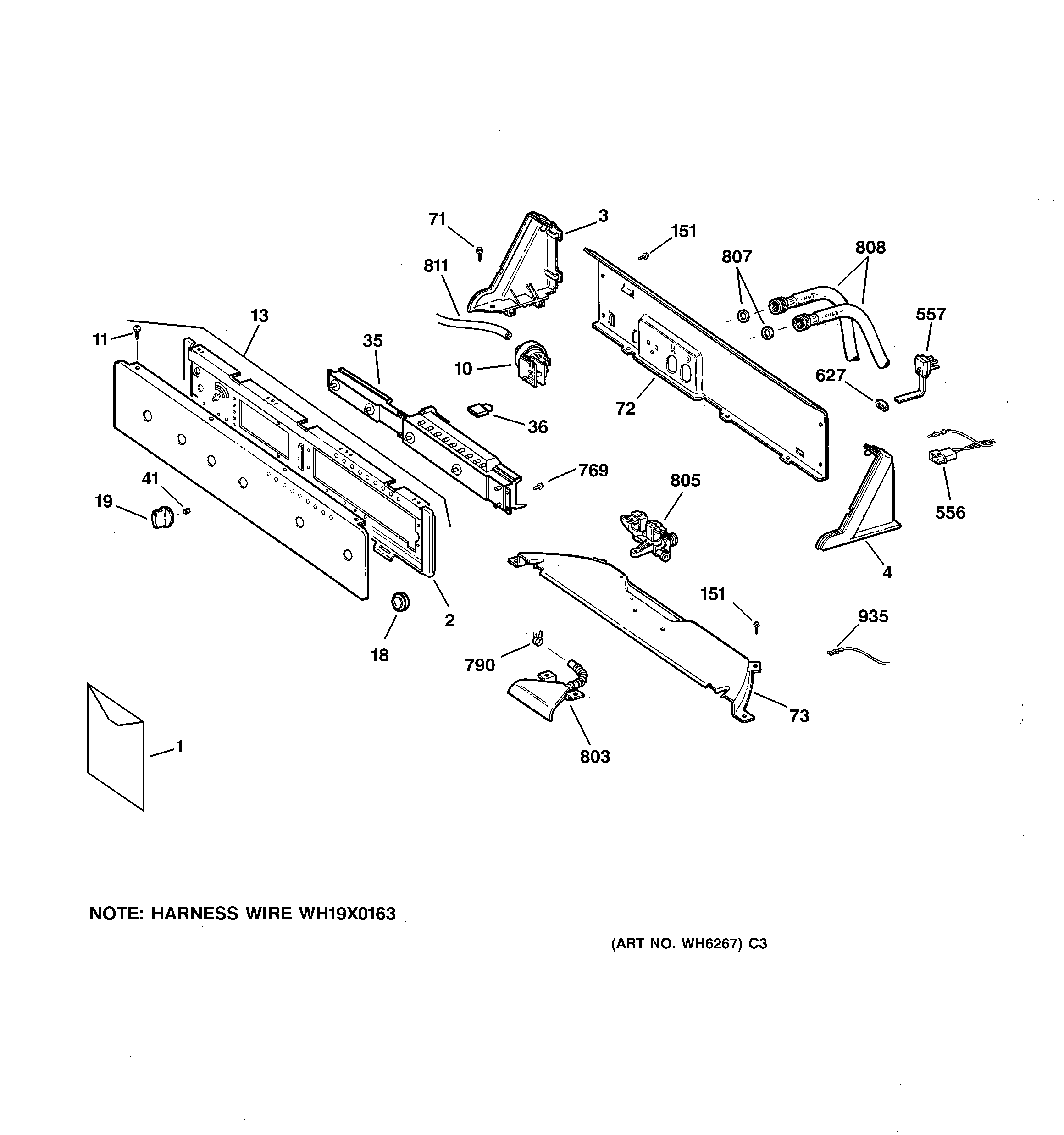 GE WBB3300A0AA controls & backsplash diagram