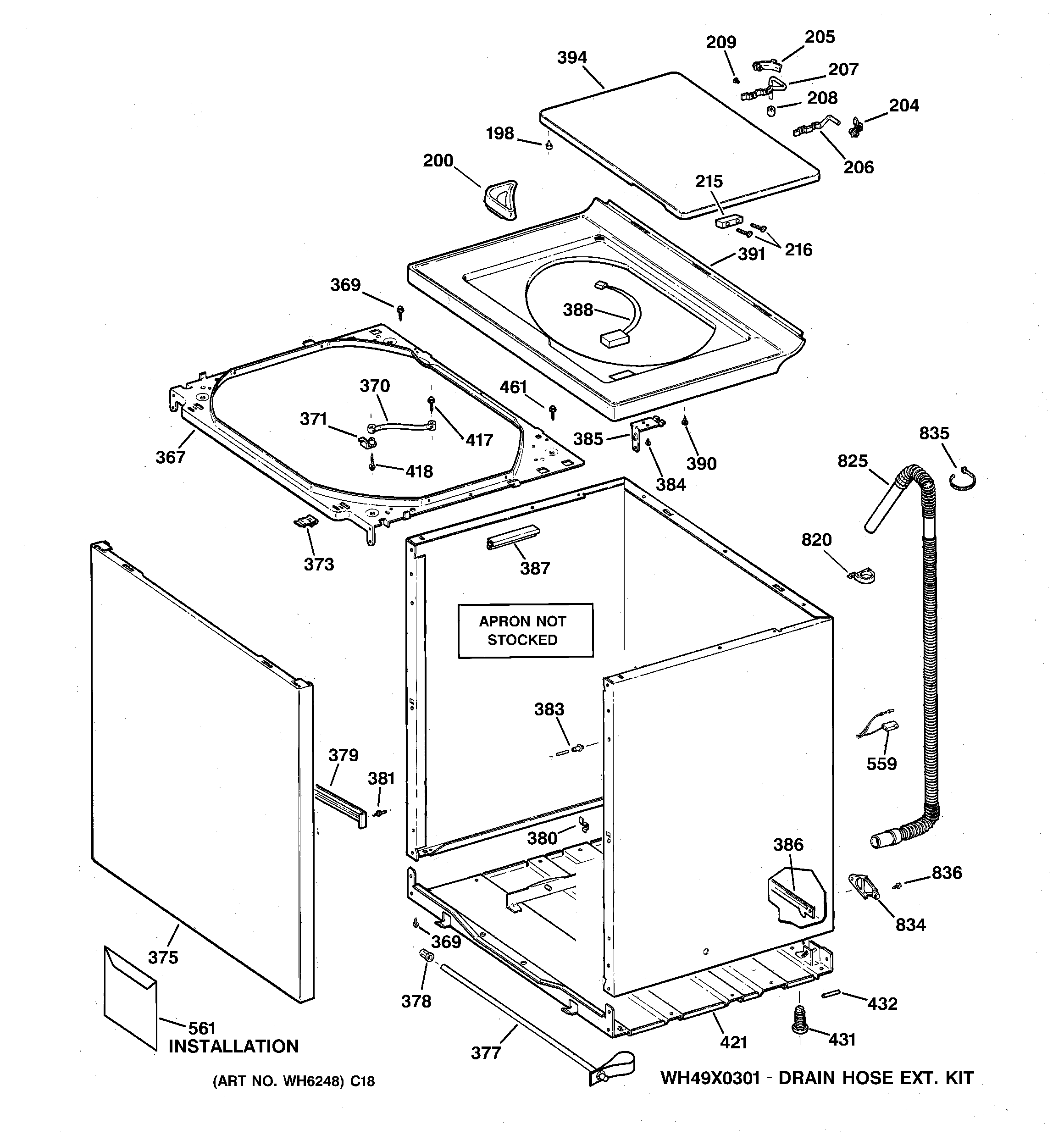 GE WBB3300A0AA cabinet, cover & front panel diagram