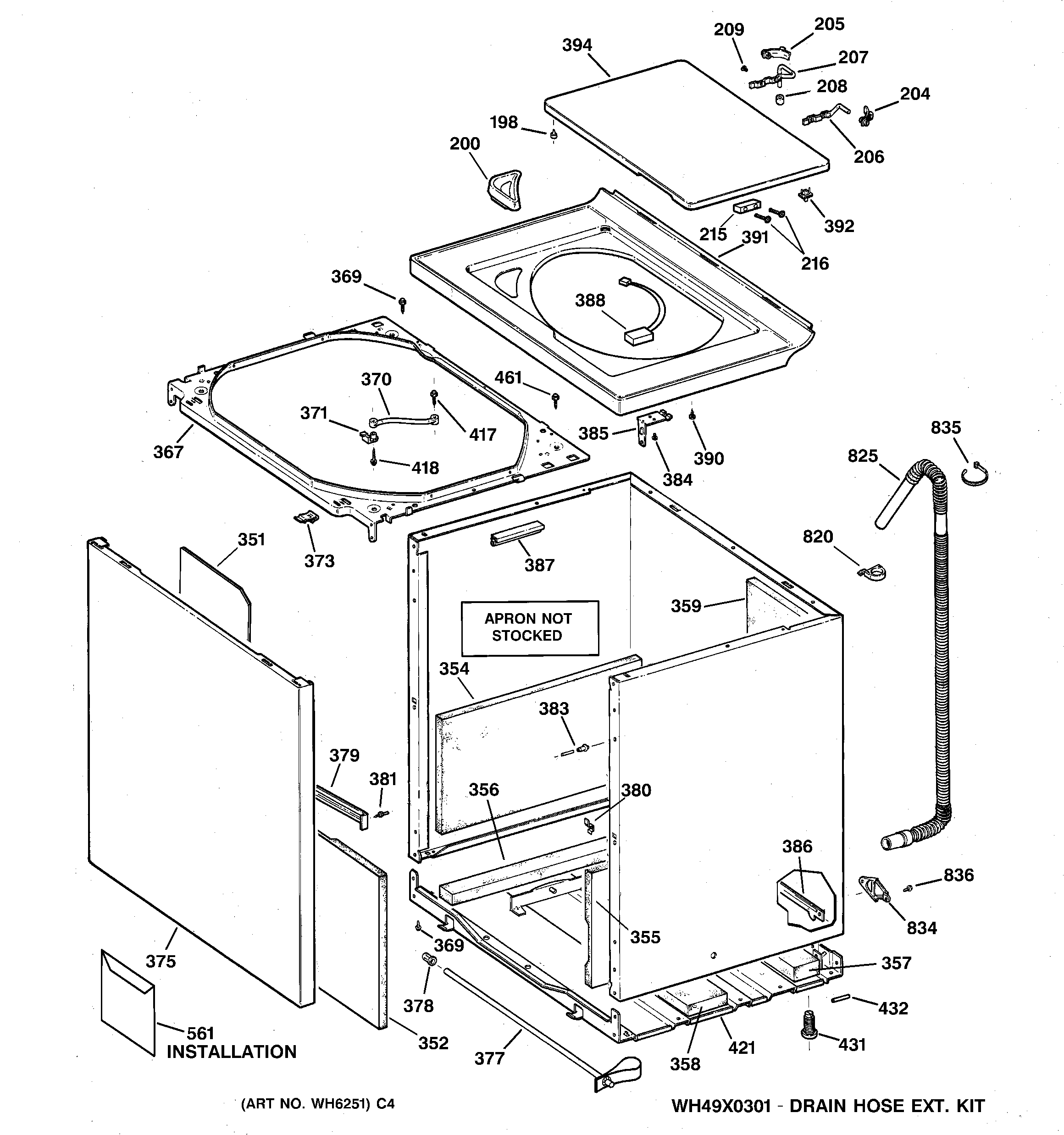 GE WPSE7001A0AA cabinet, cover & front panel diagram