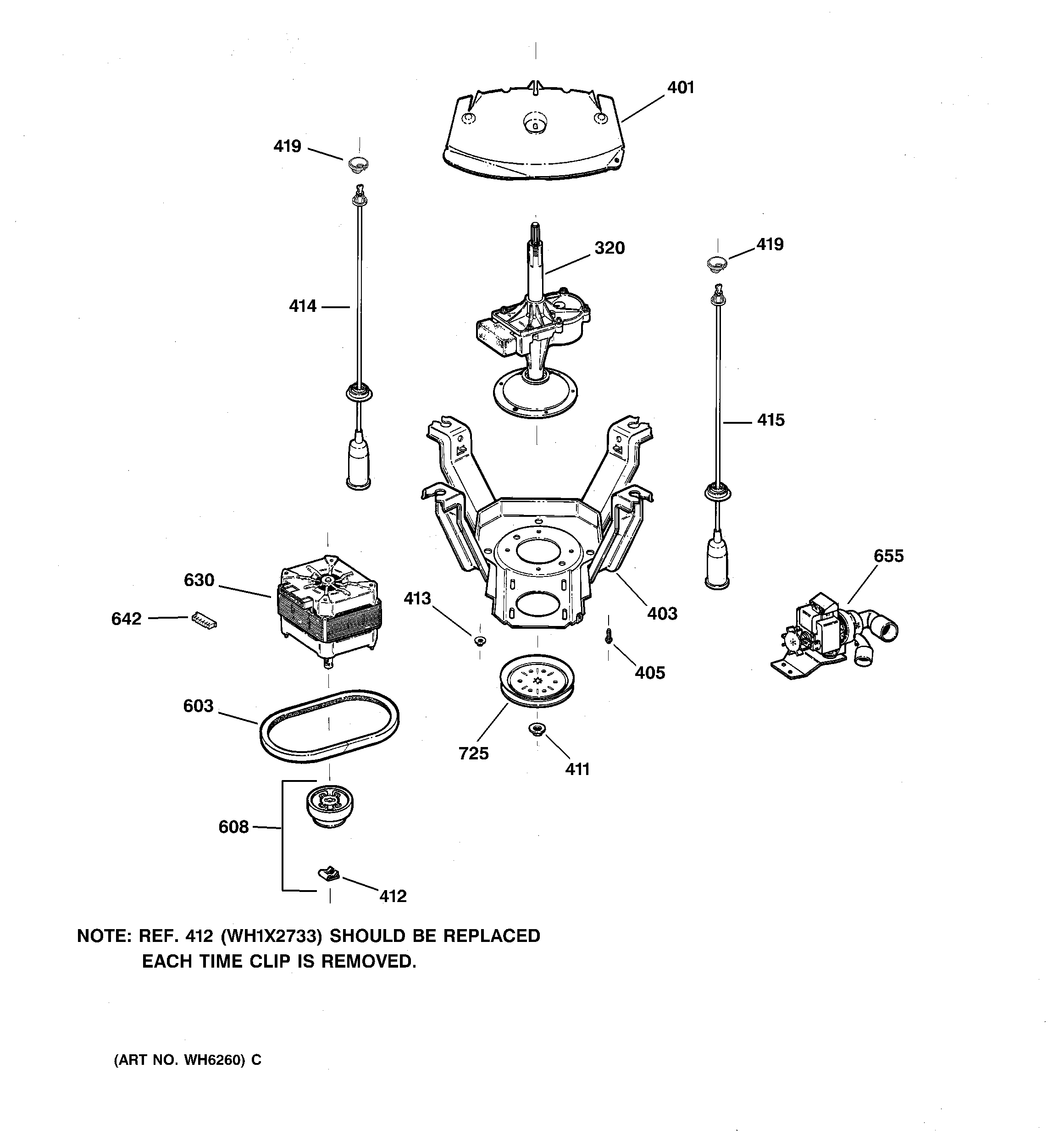 GE WPSE7001A0AA suspension, pump & drive components diagram