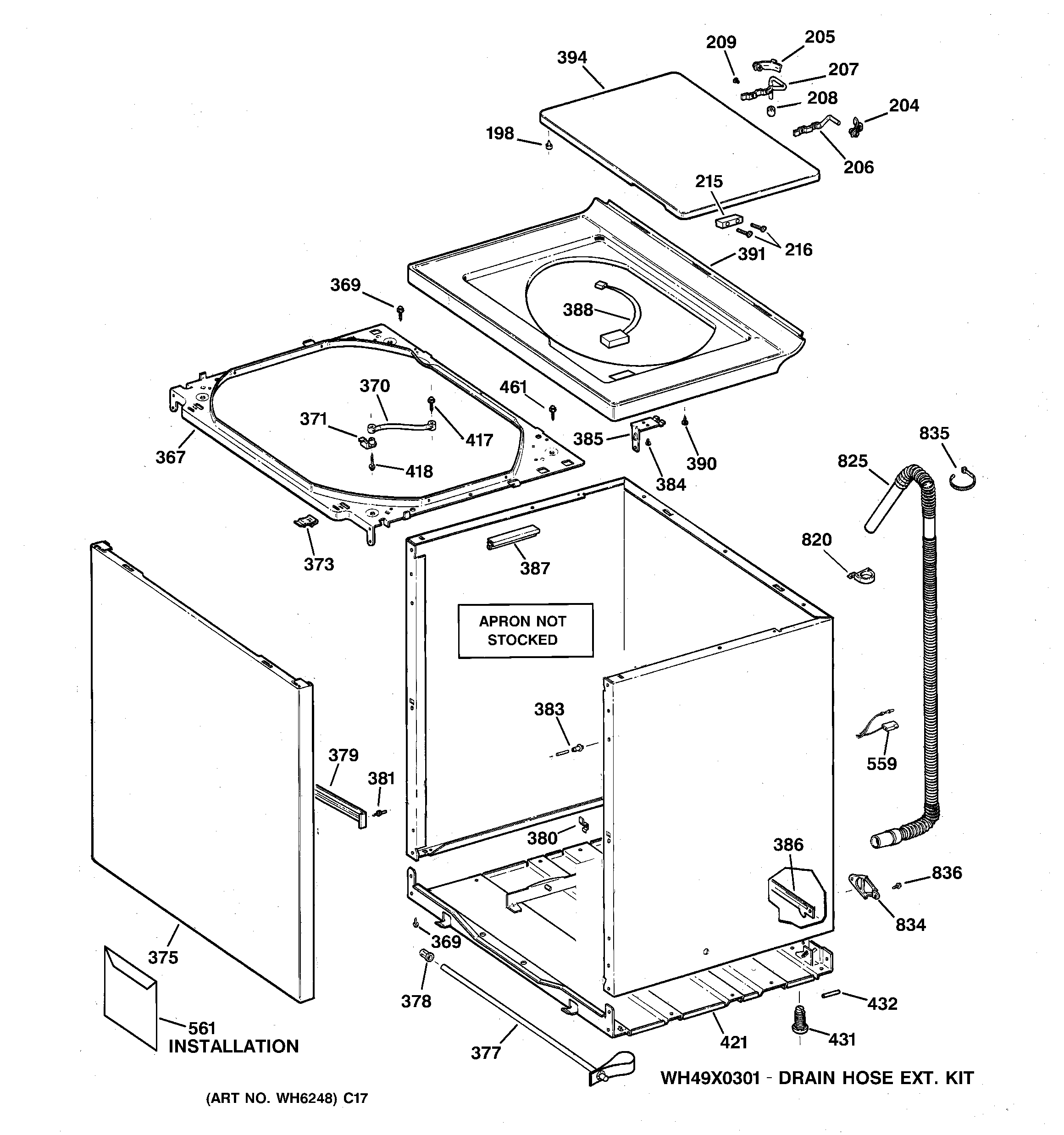 GE WBSE2090A0AA cabinet, cover & front panel diagram
