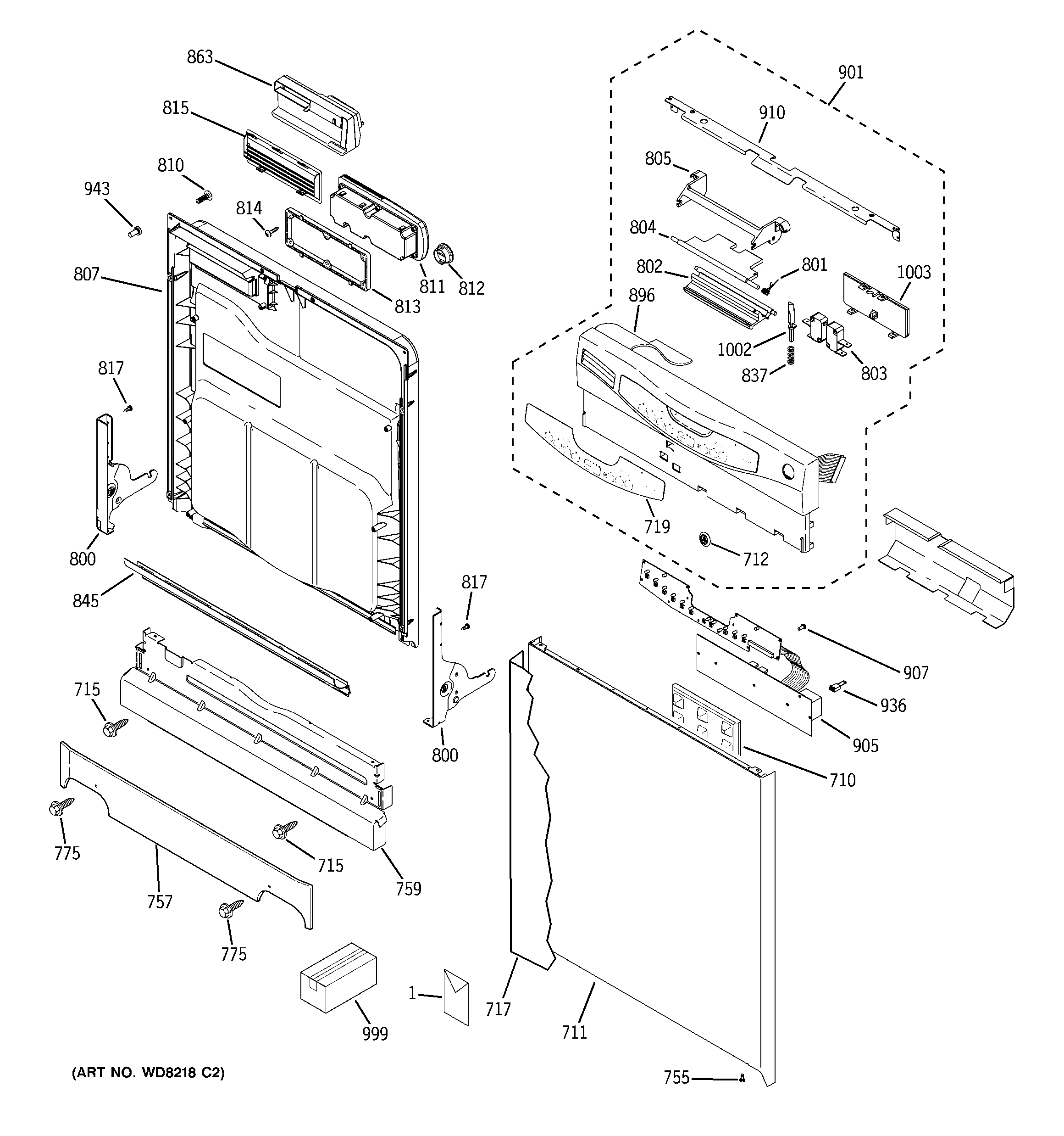 GE GLC4100N00WW escutcheon & door assembly diagram