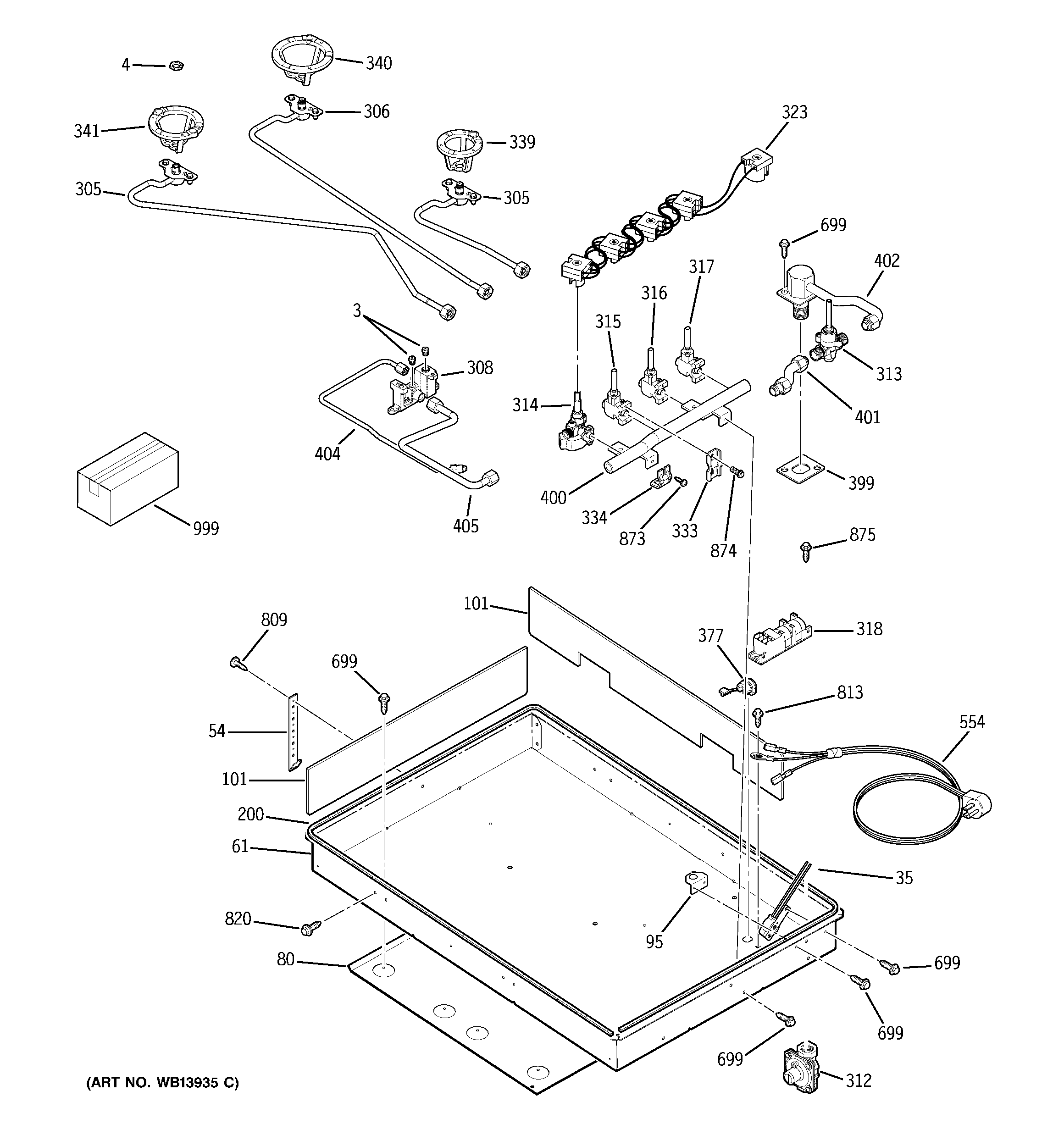 GE JGP945BEK2BB gas & burner parts diagram
