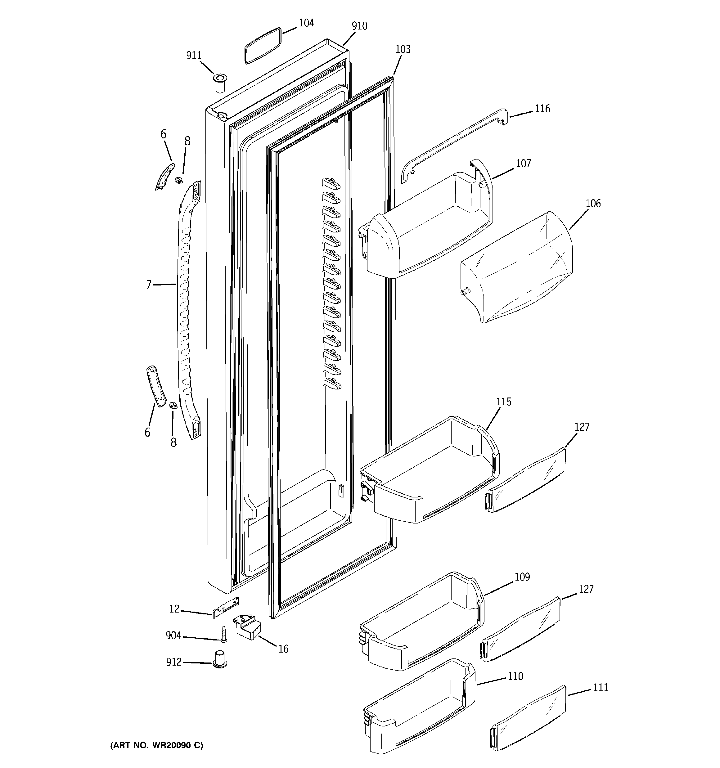 GE GCE23LBWIFWW fresh food door diagram