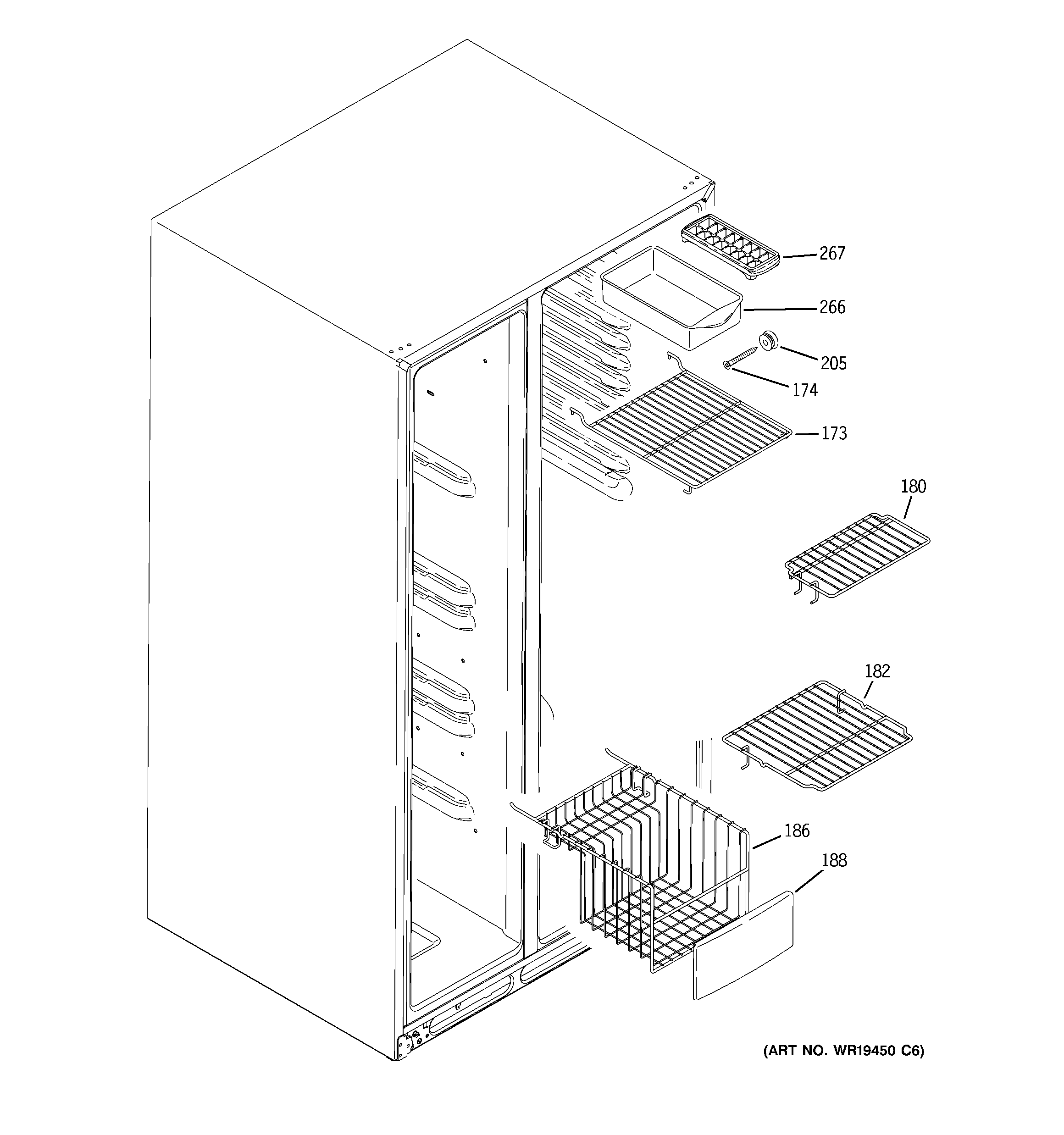 GE GCE23LBWIFWW freezer shelves diagram