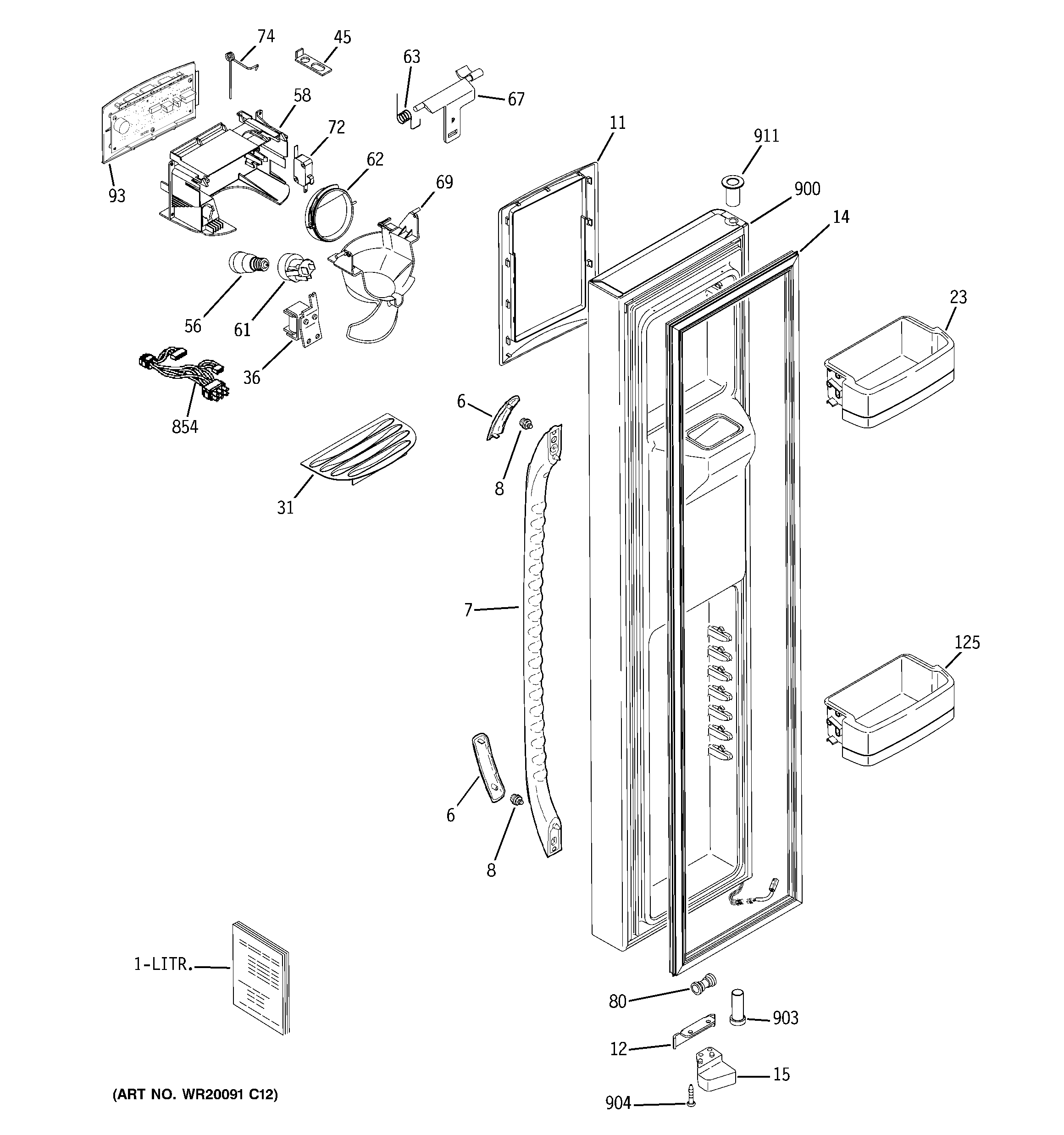 GE GCE23LHWIFBB freezer door diagram