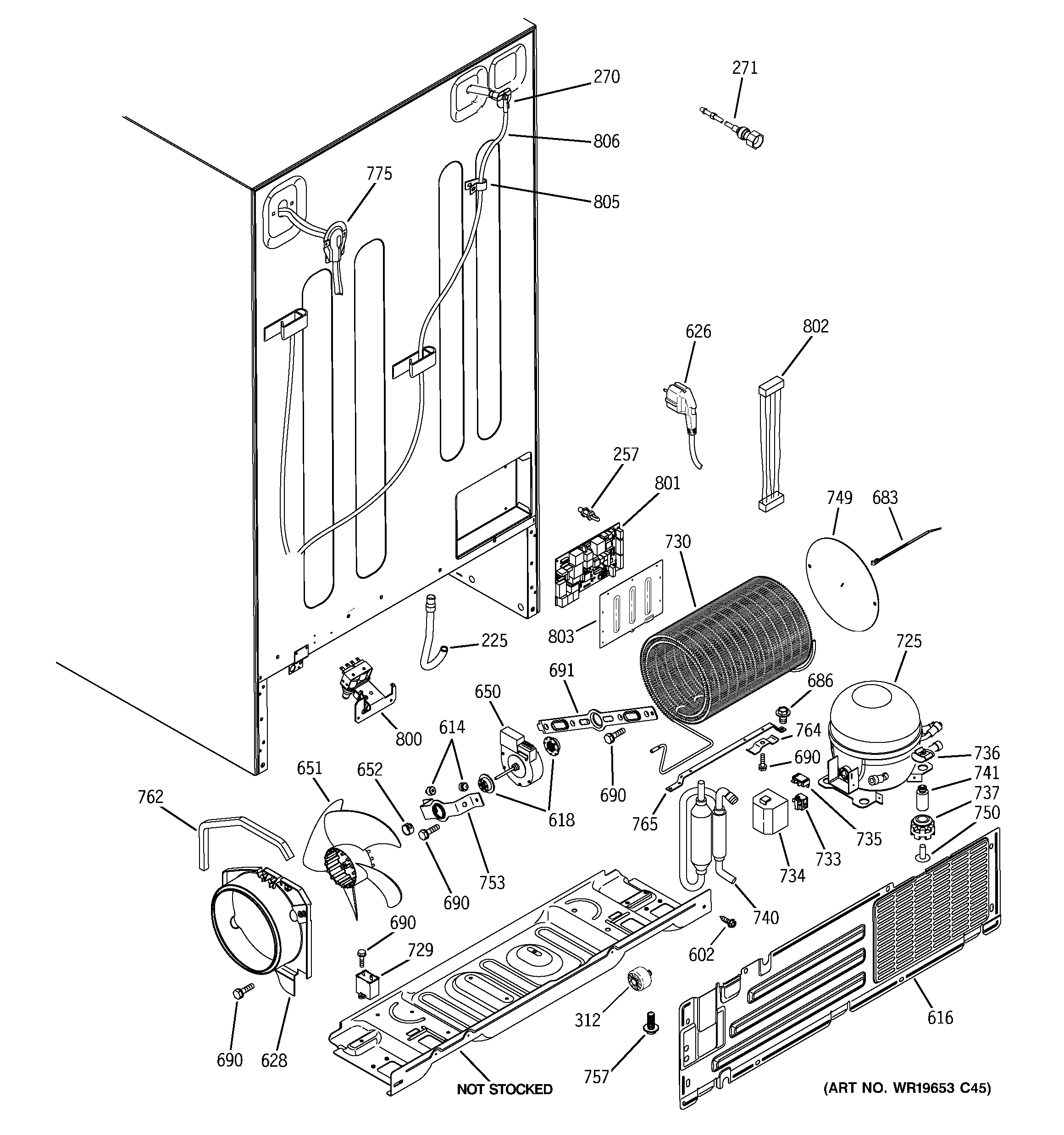 GE GCE23LHWIFBB sealed system & mother board diagram