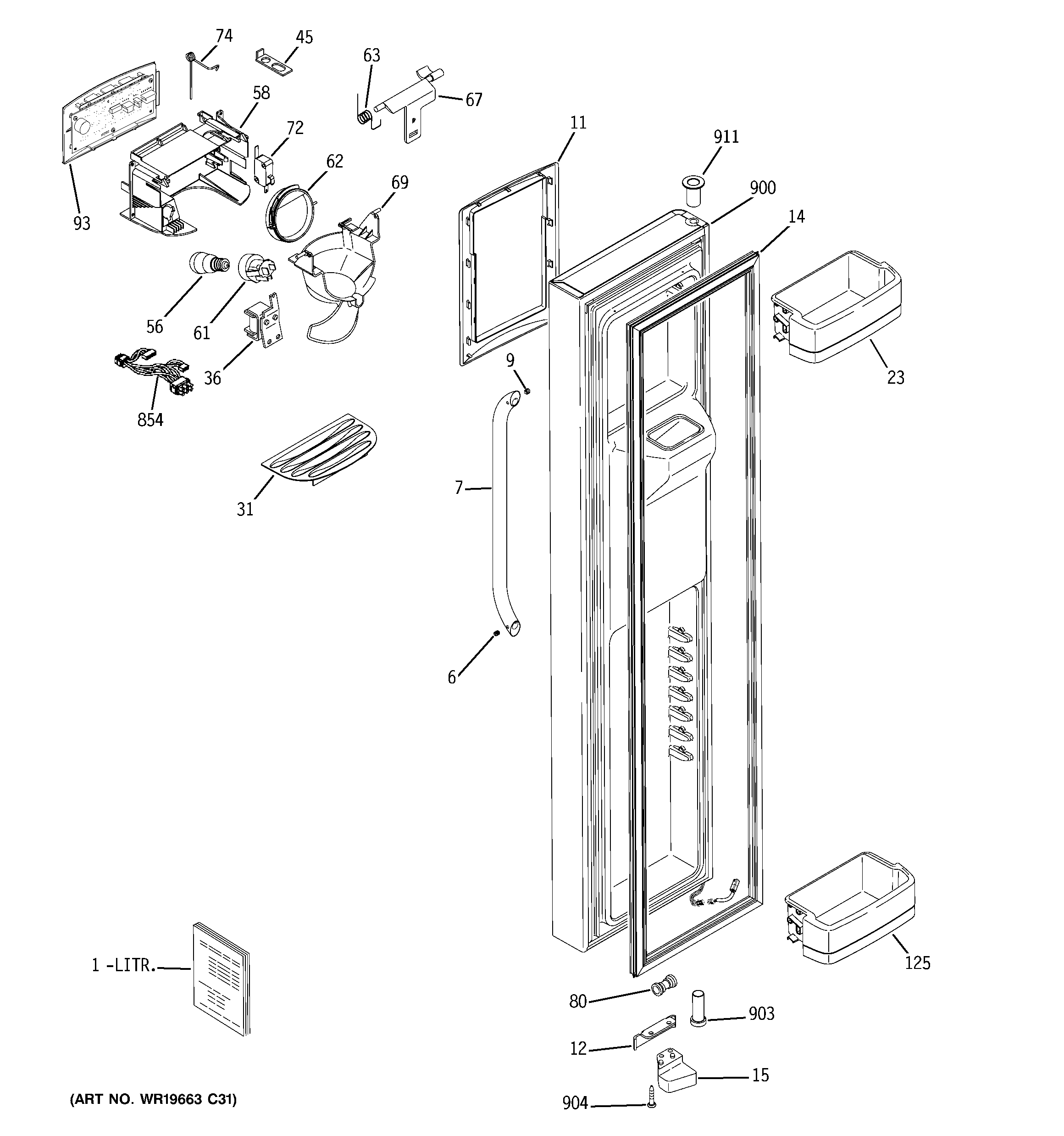 GE GCE23LHWIFSS freezer door diagram