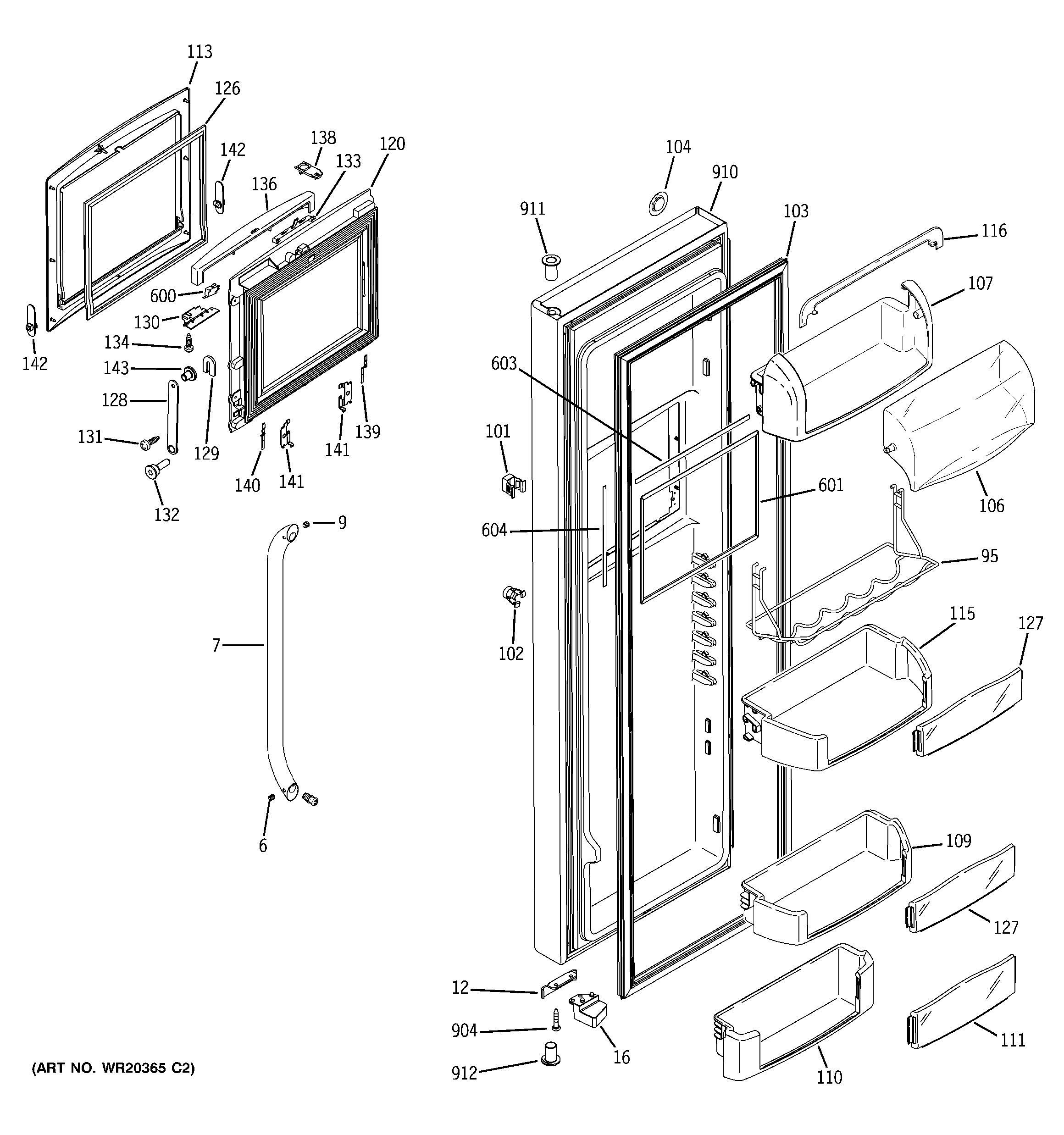 GE GCE23LHWIFSS fresh food door diagram