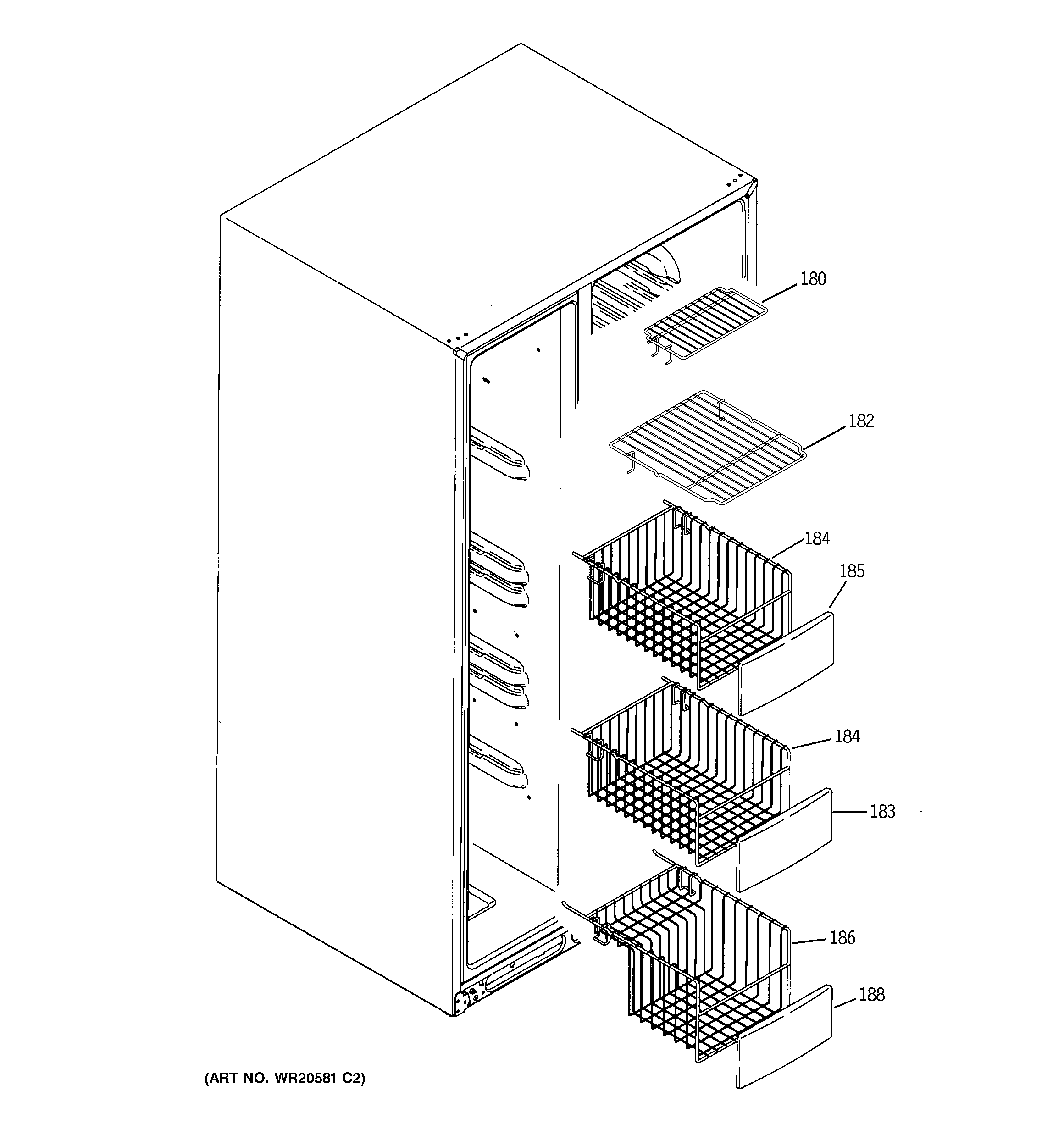 GE GIE21MGTJFBB freezer shelves diagram