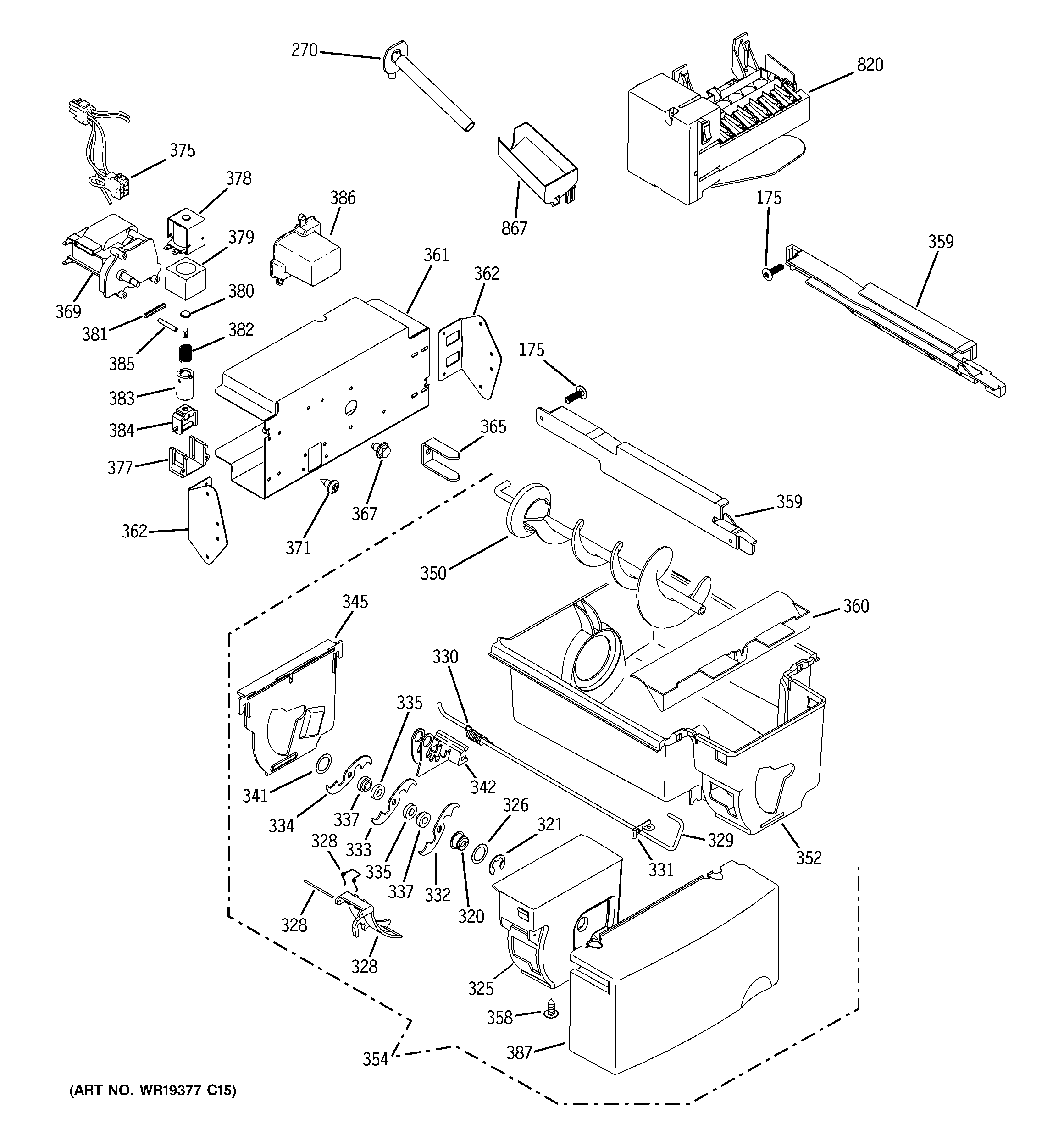 GE GIE21MGTJFBB ice maker & dispenser diagram