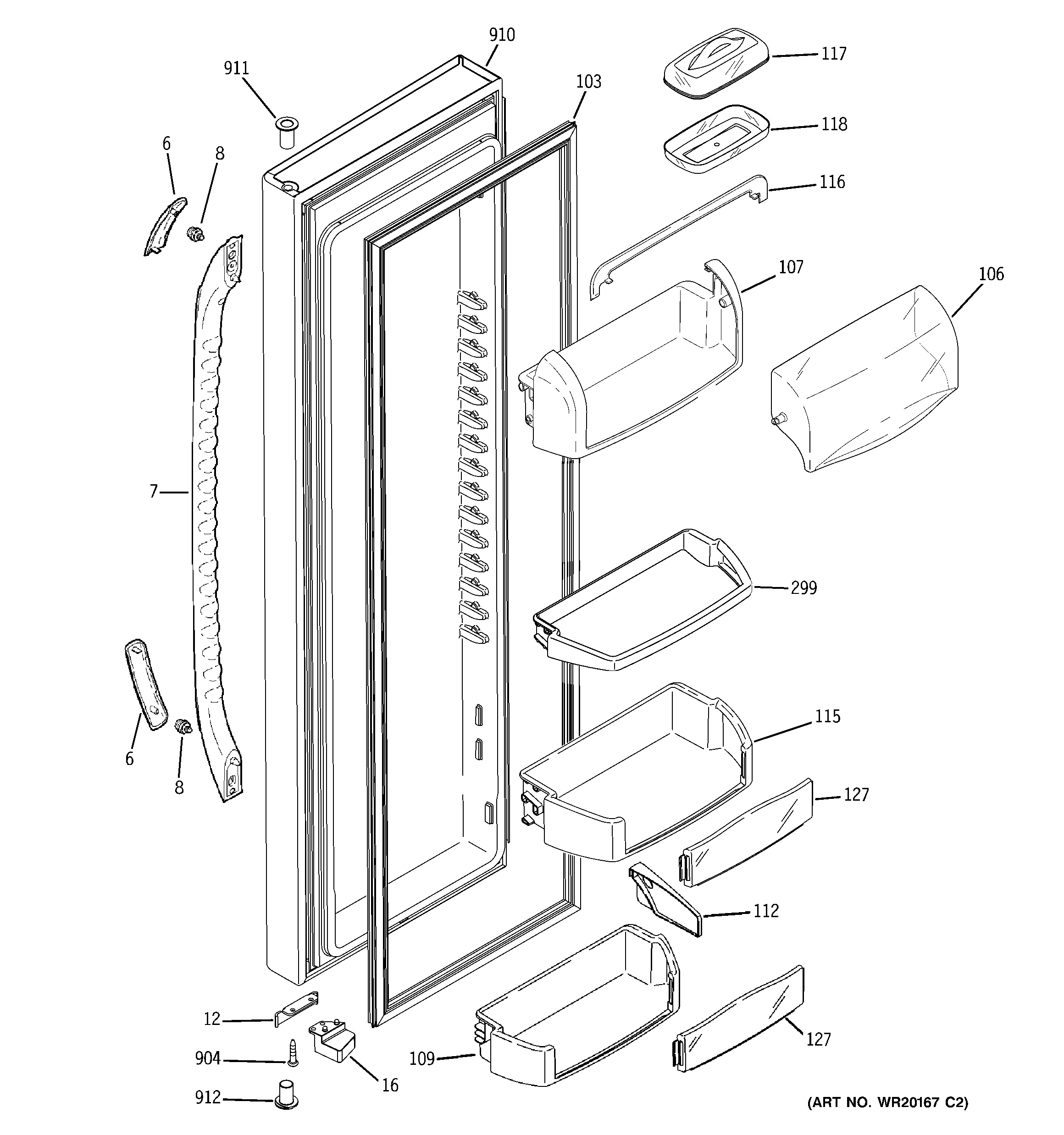 GE GSE25MGTJCBB fresh food door diagram