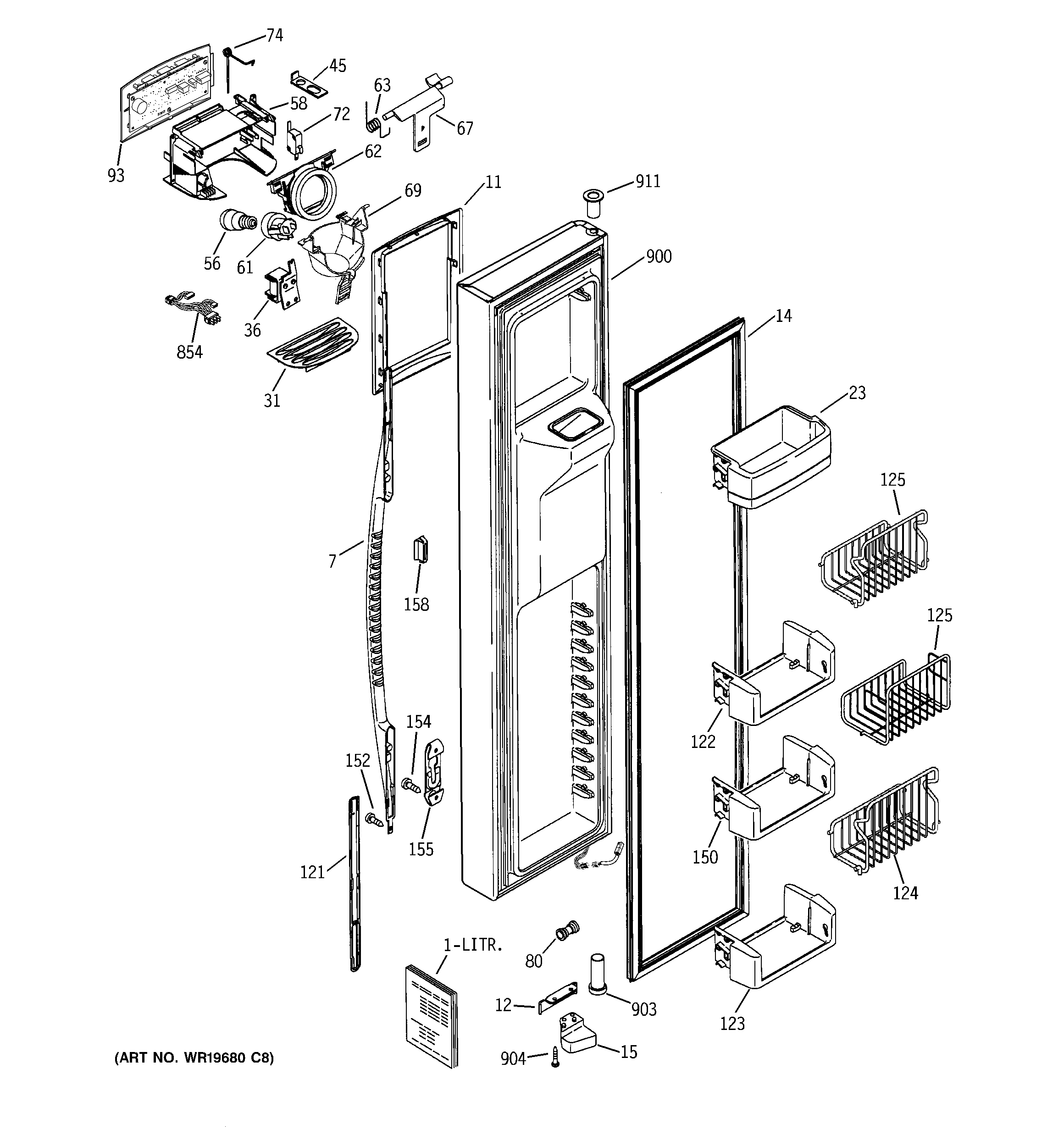 GE PCE23NGTJFBB freezer door diagram
