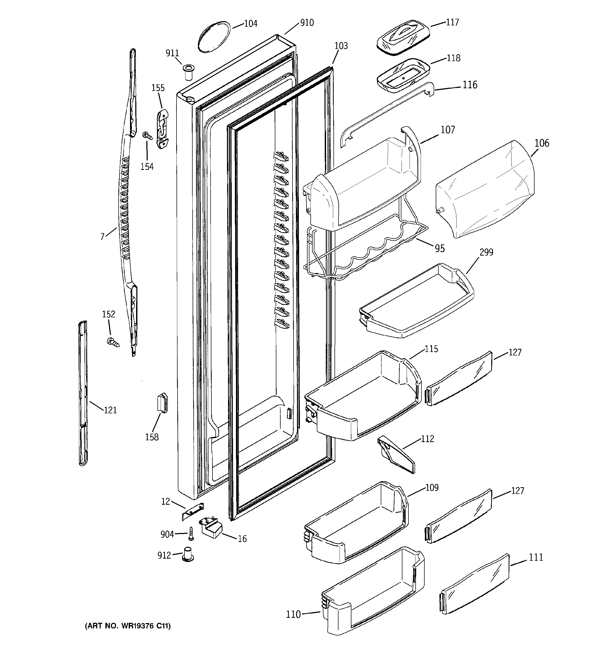 GE PCE23NGTJFBB fresh food door diagram