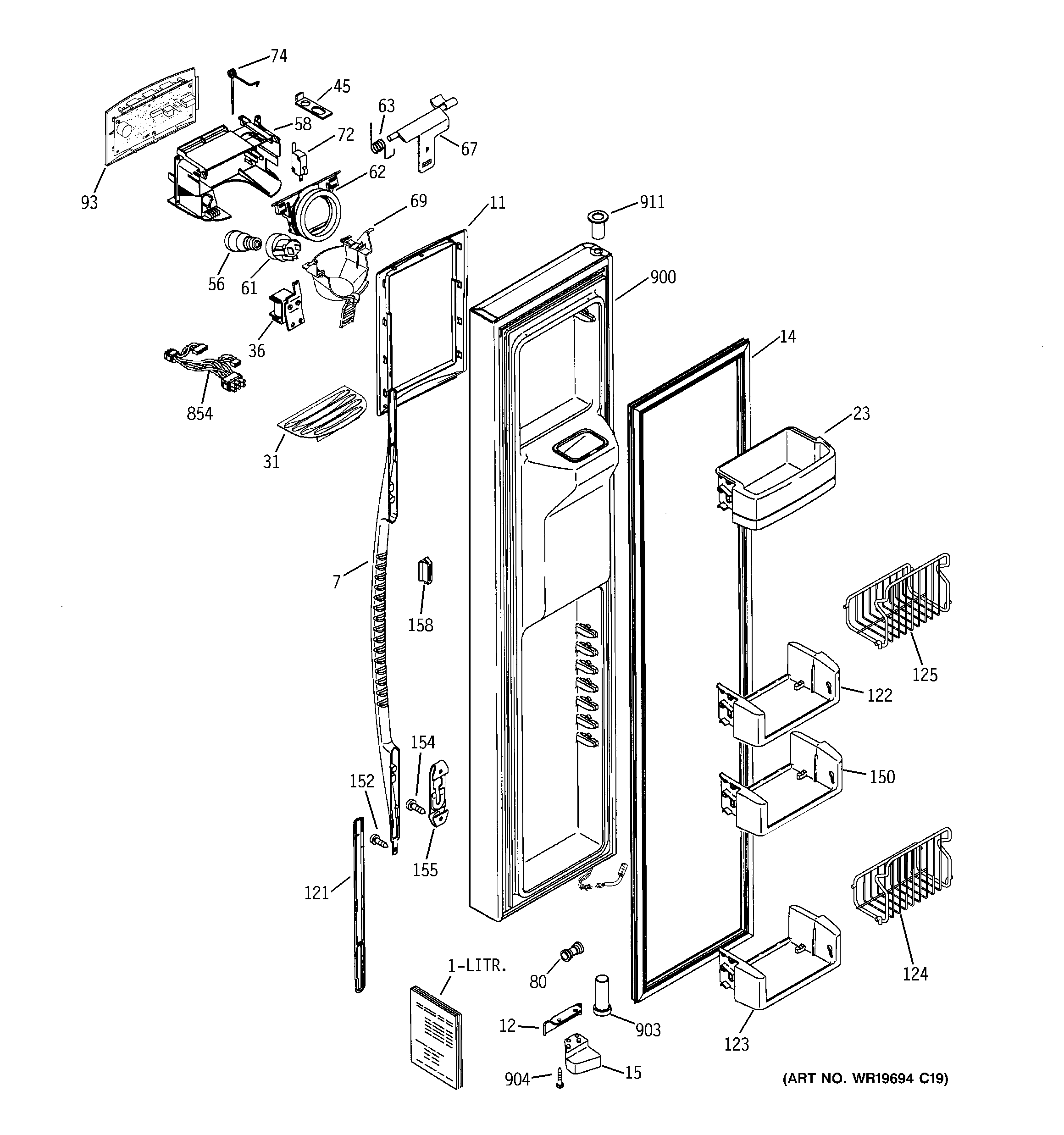 GE PCE23NHTJFWW freezer door diagram