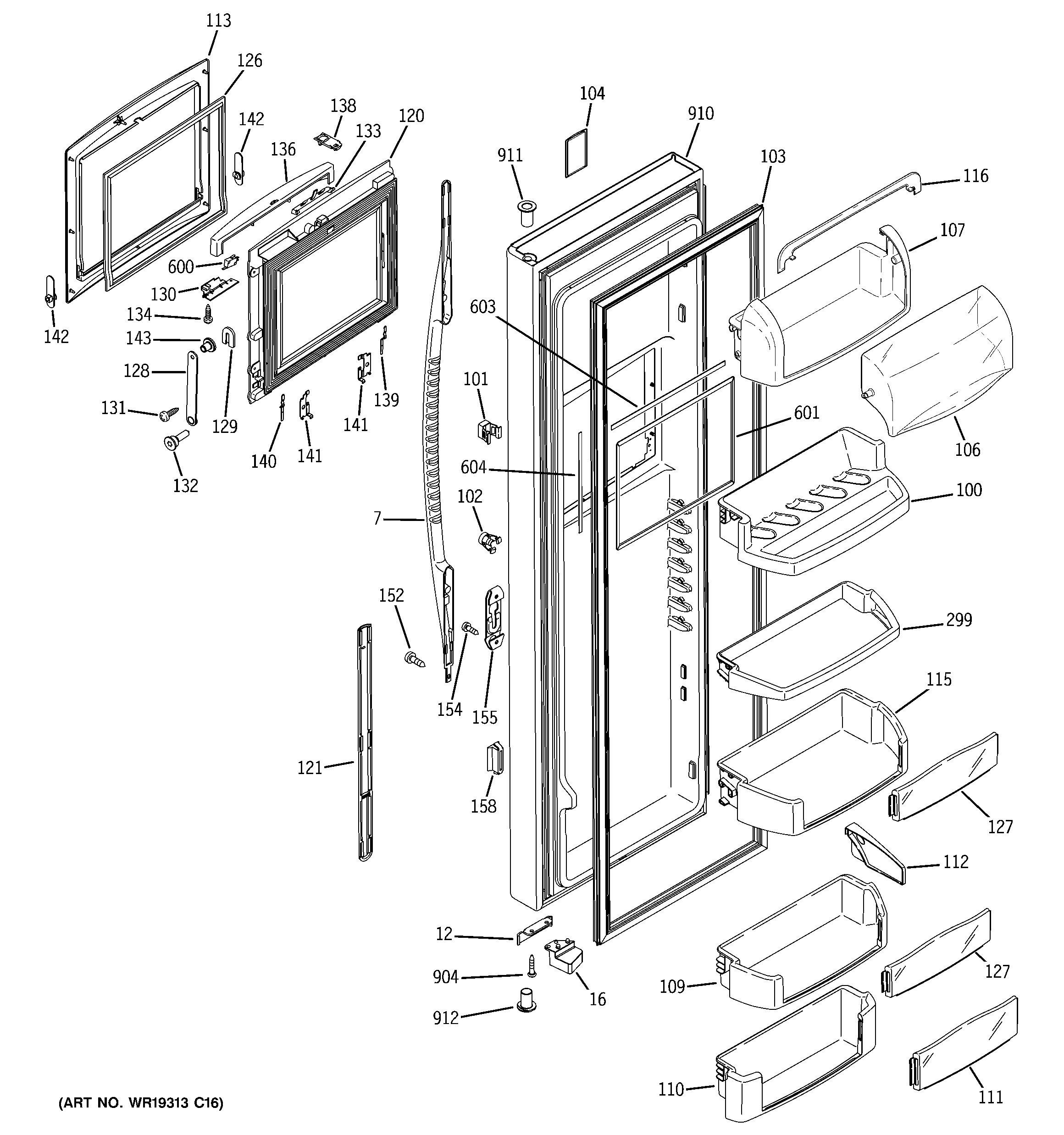 GE PCE23NHTJFWW fresh food door diagram