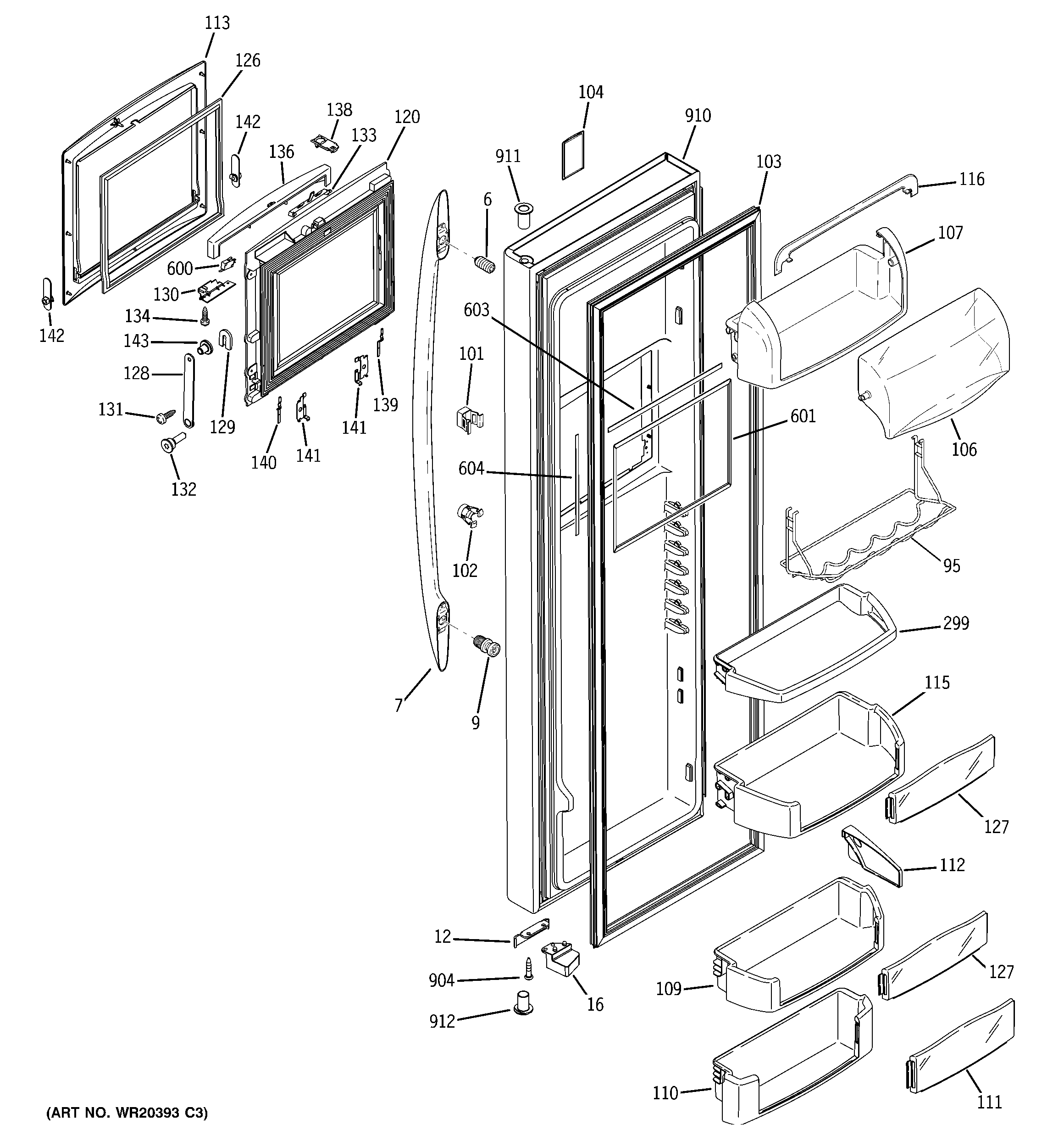 GE PCE23NHTJFSS fresh food door diagram