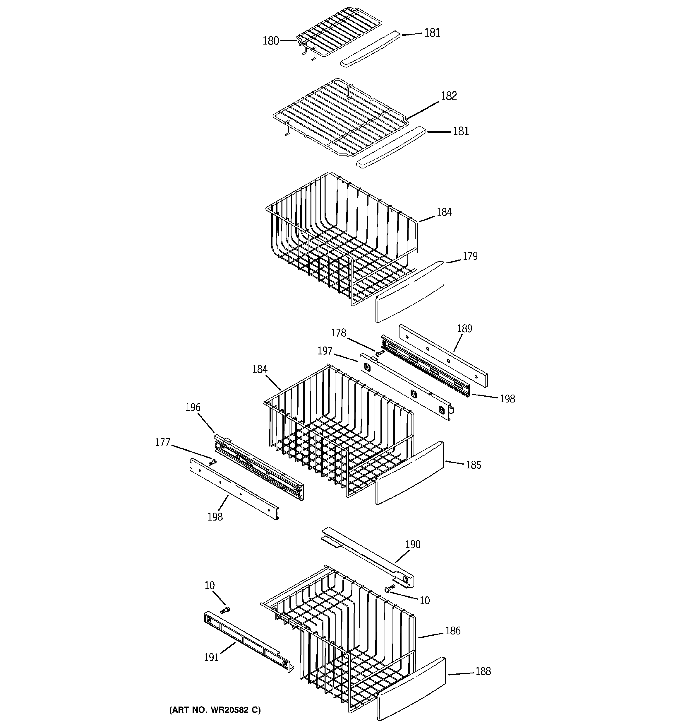 GE PCE23NHTJFSS freezer shelves diagram