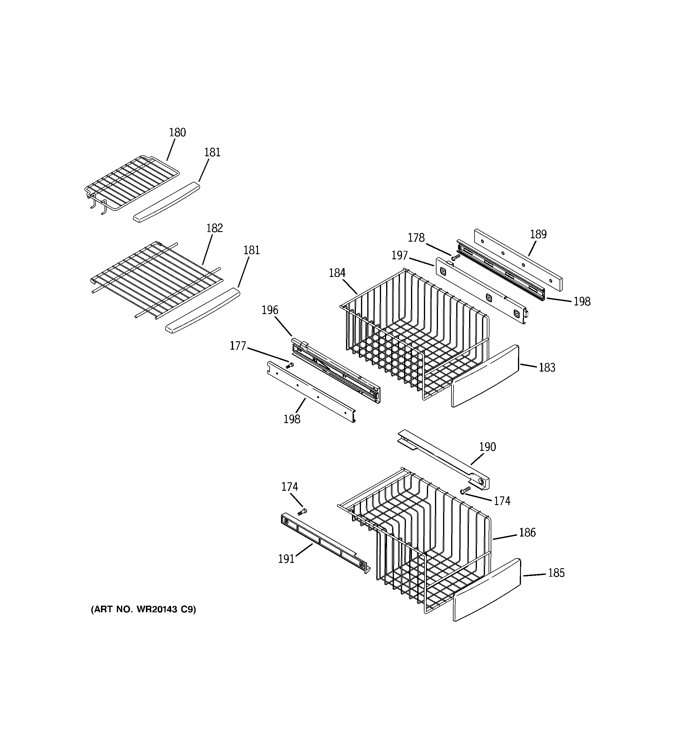 GE PCK23NHWIFCC freezer shelves diagram