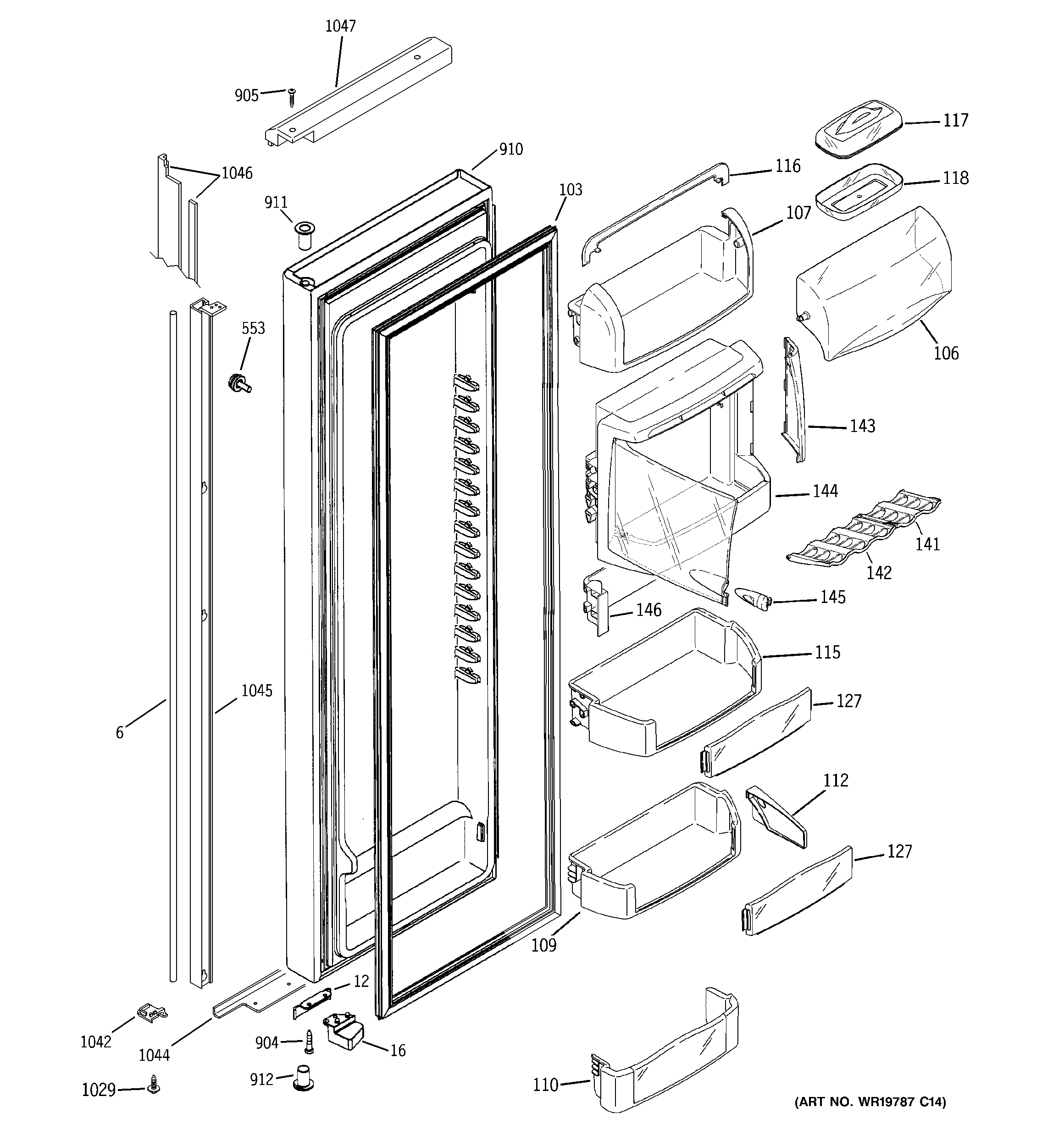 GE PJE25PGTJFKB fresh food door diagram