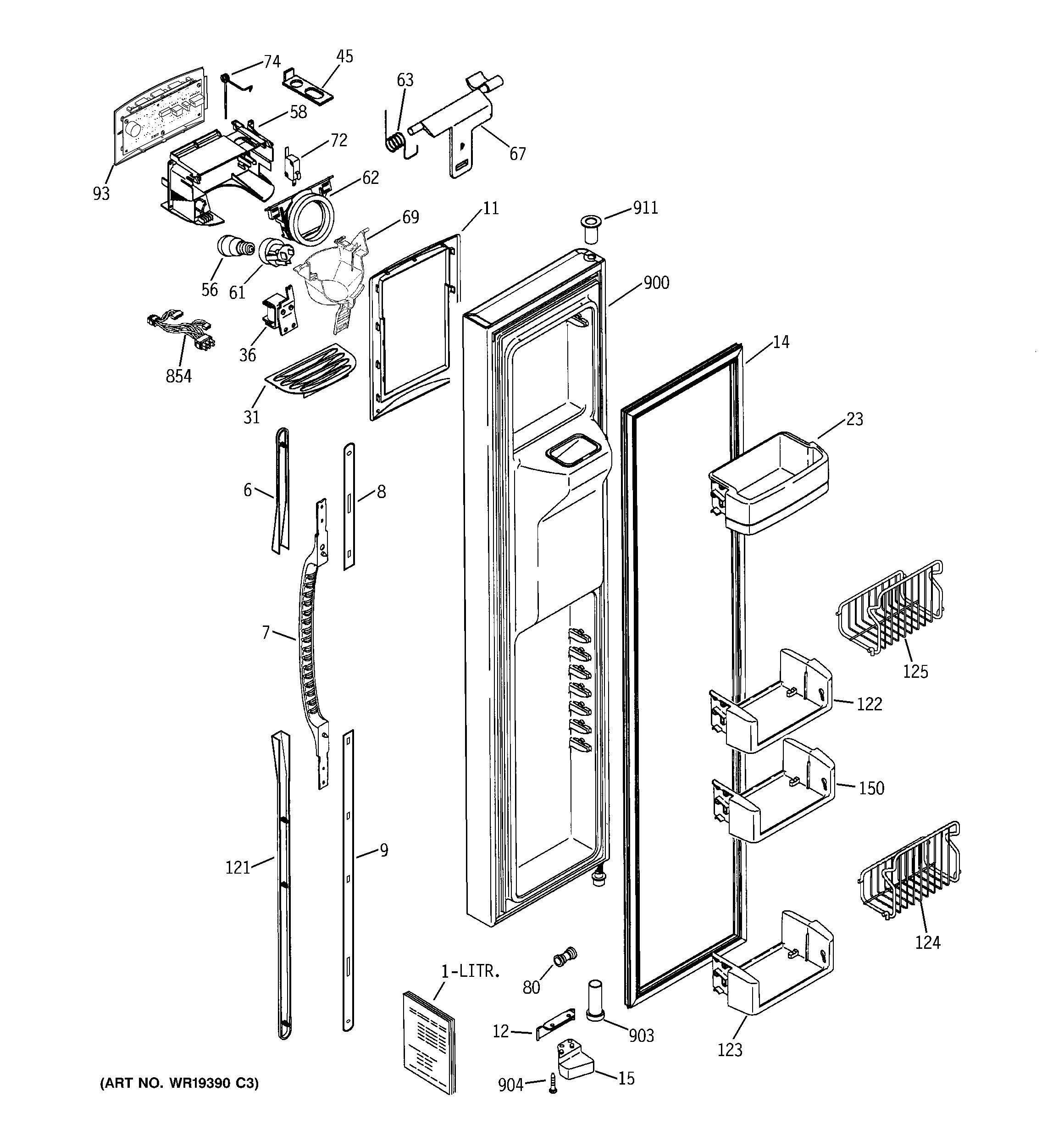 GE PSE27NGWIFBB freezer door diagram