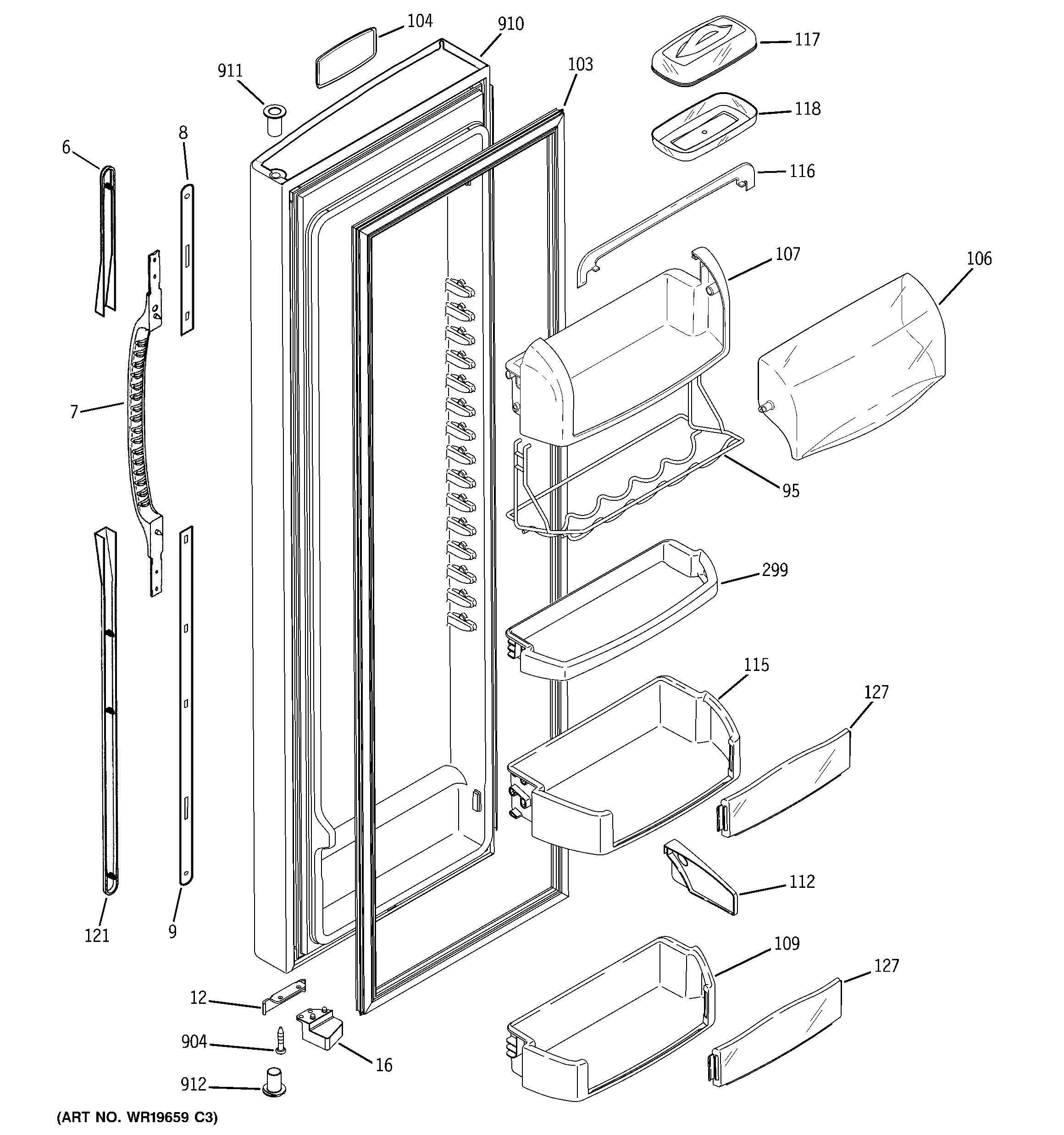 GE PSE27NGWIFBB fresh food door diagram