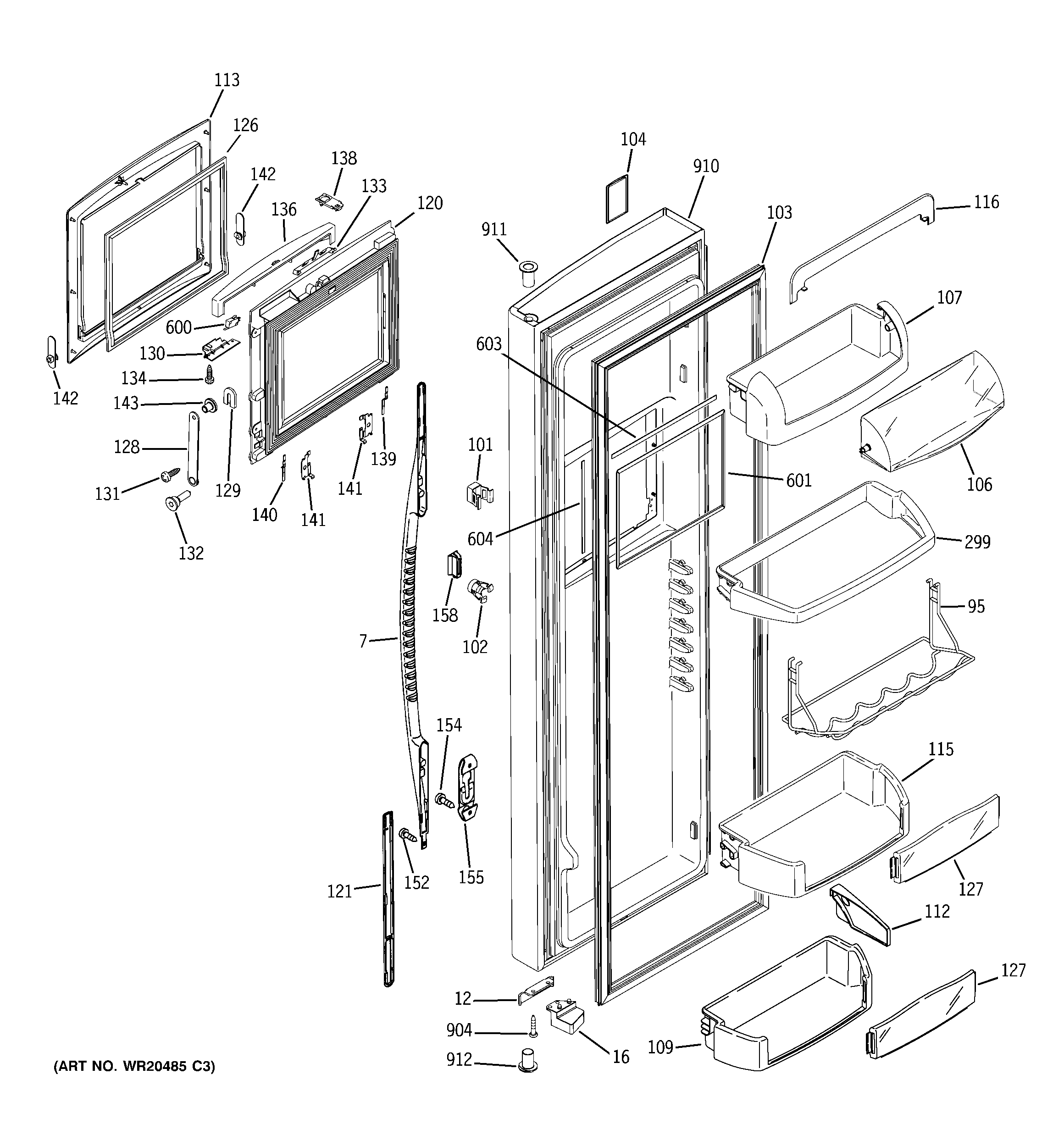 GE PSE27NHWICBB fresh food door diagram