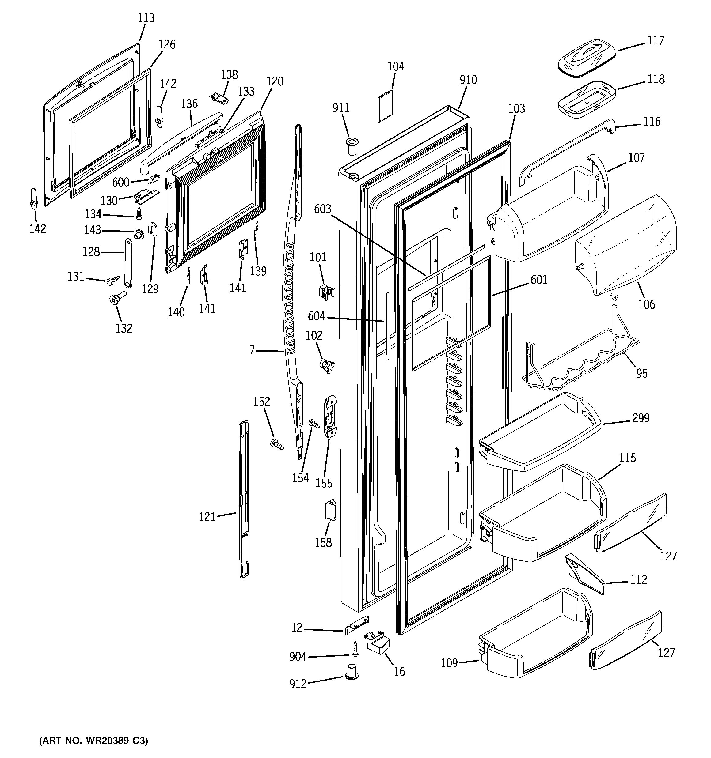 GE PSE29NHWICBB fresh food door diagram