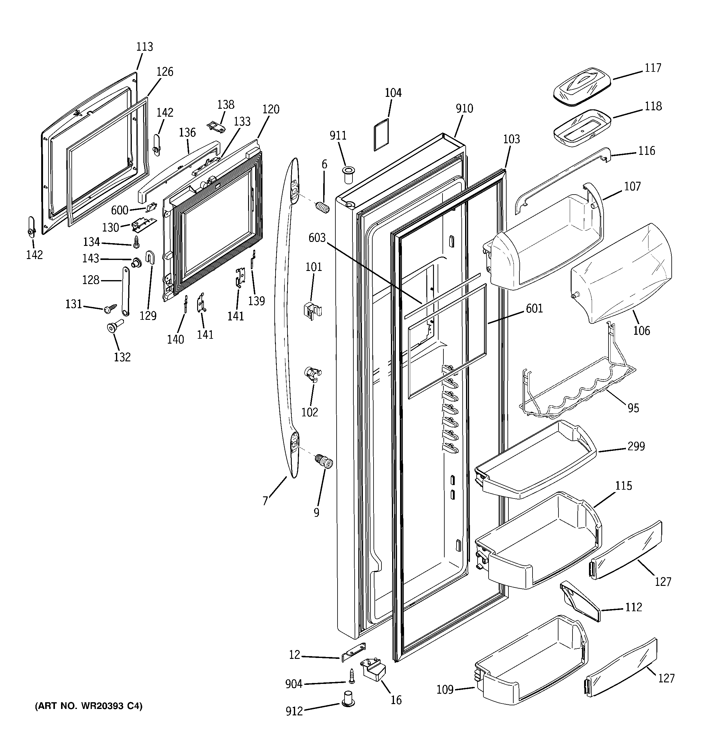 GE PSE29NHWICSS fresh food door diagram