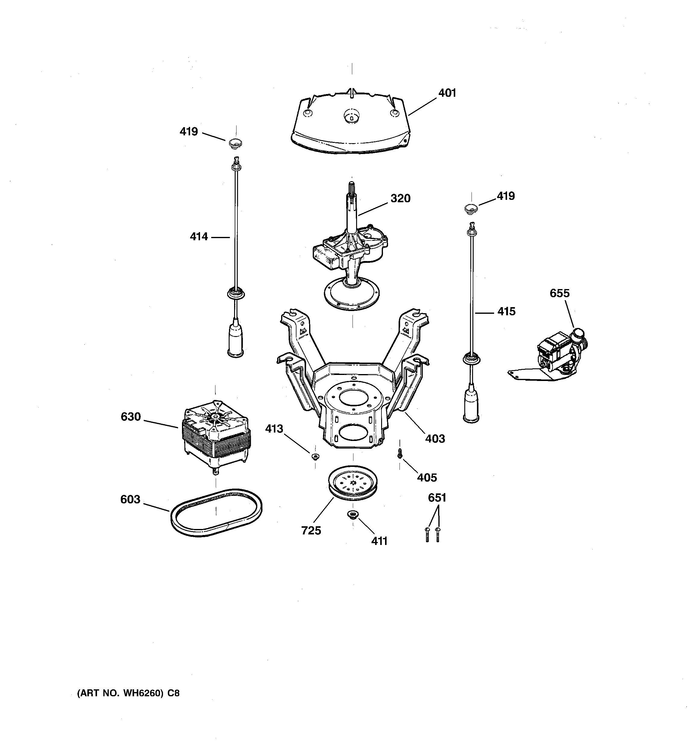 GE GHDSR209H6WW suspension, pump & drive components diagram