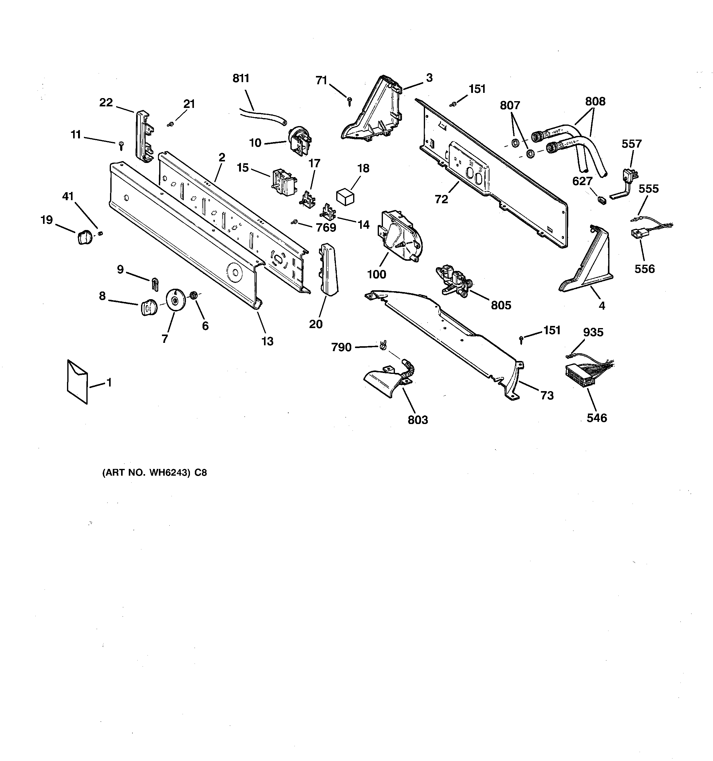 GE WBSR3000F0WS controls & backsplash diagram