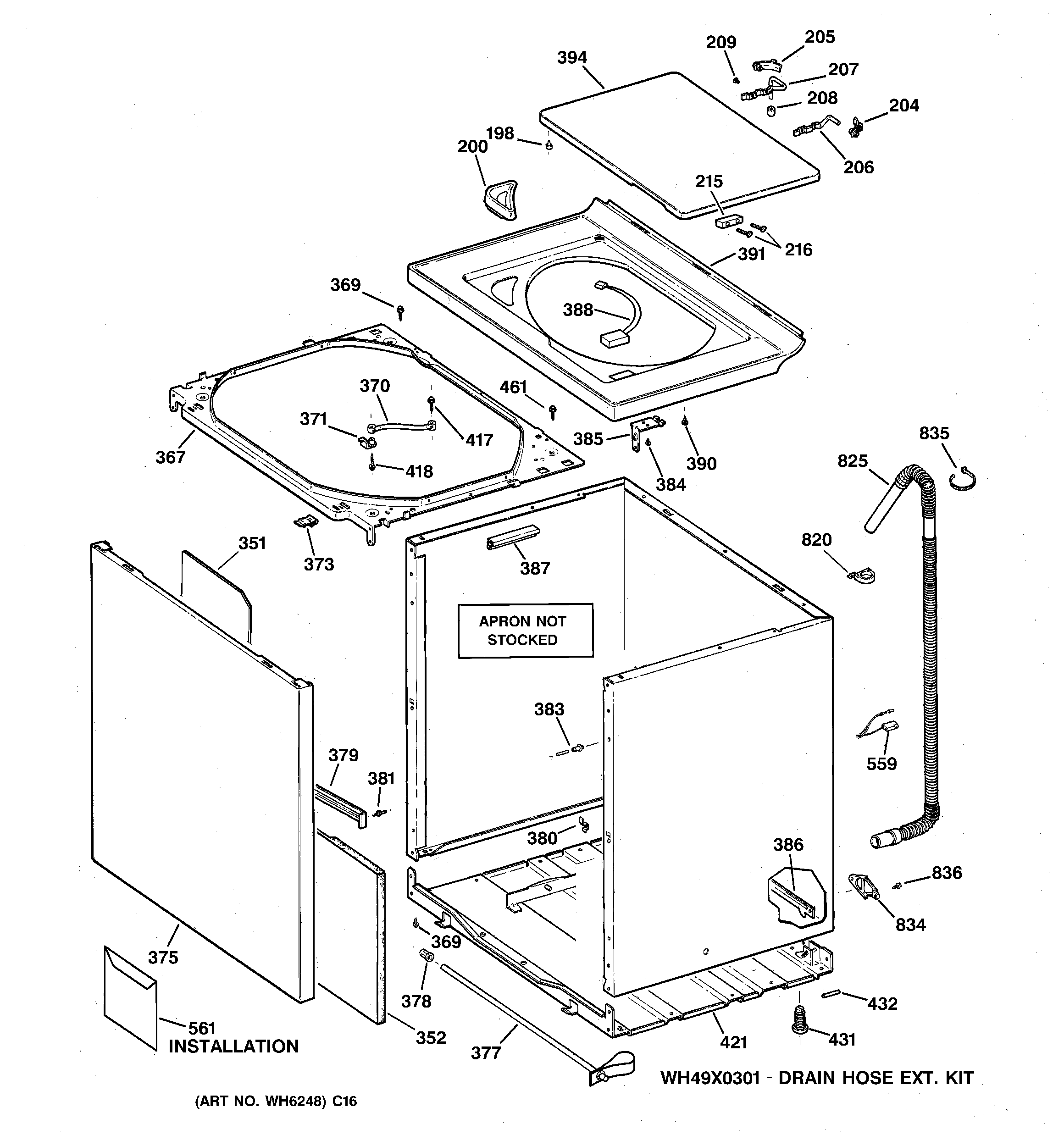 GE WCSE4230A0AA cabinet, cover & front panel diagram