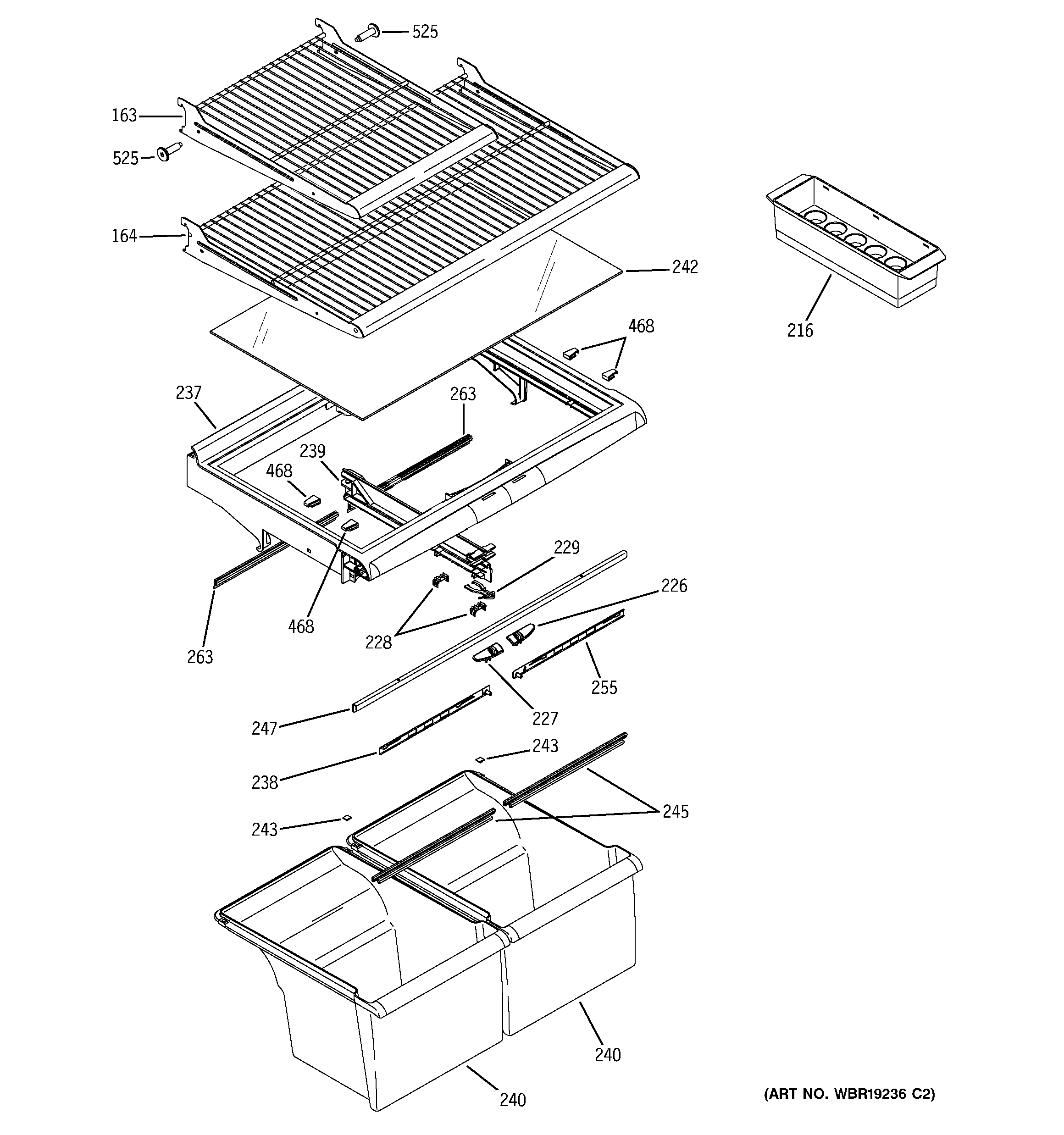 GE GTE25DBTJRWW fresh food shelves diagram