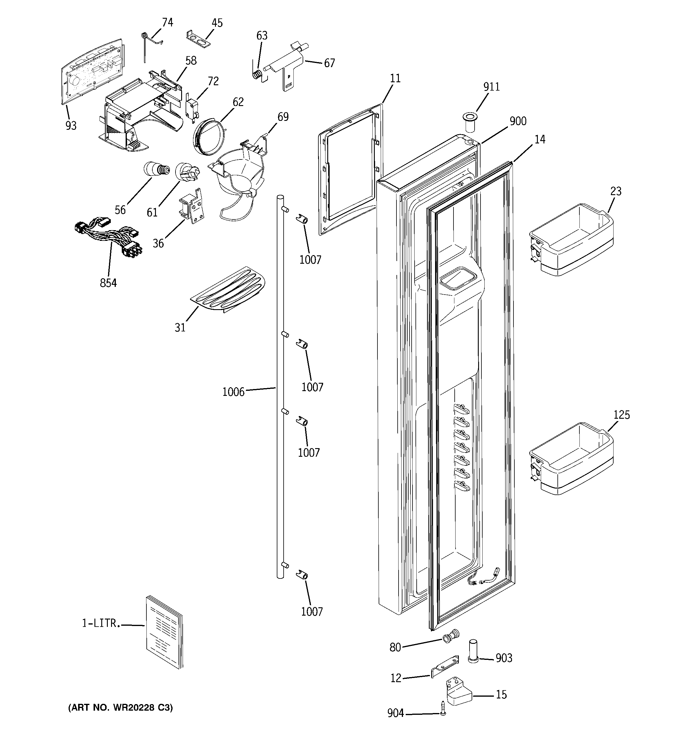 GE GWE23LGTJFSS freezer door diagram
