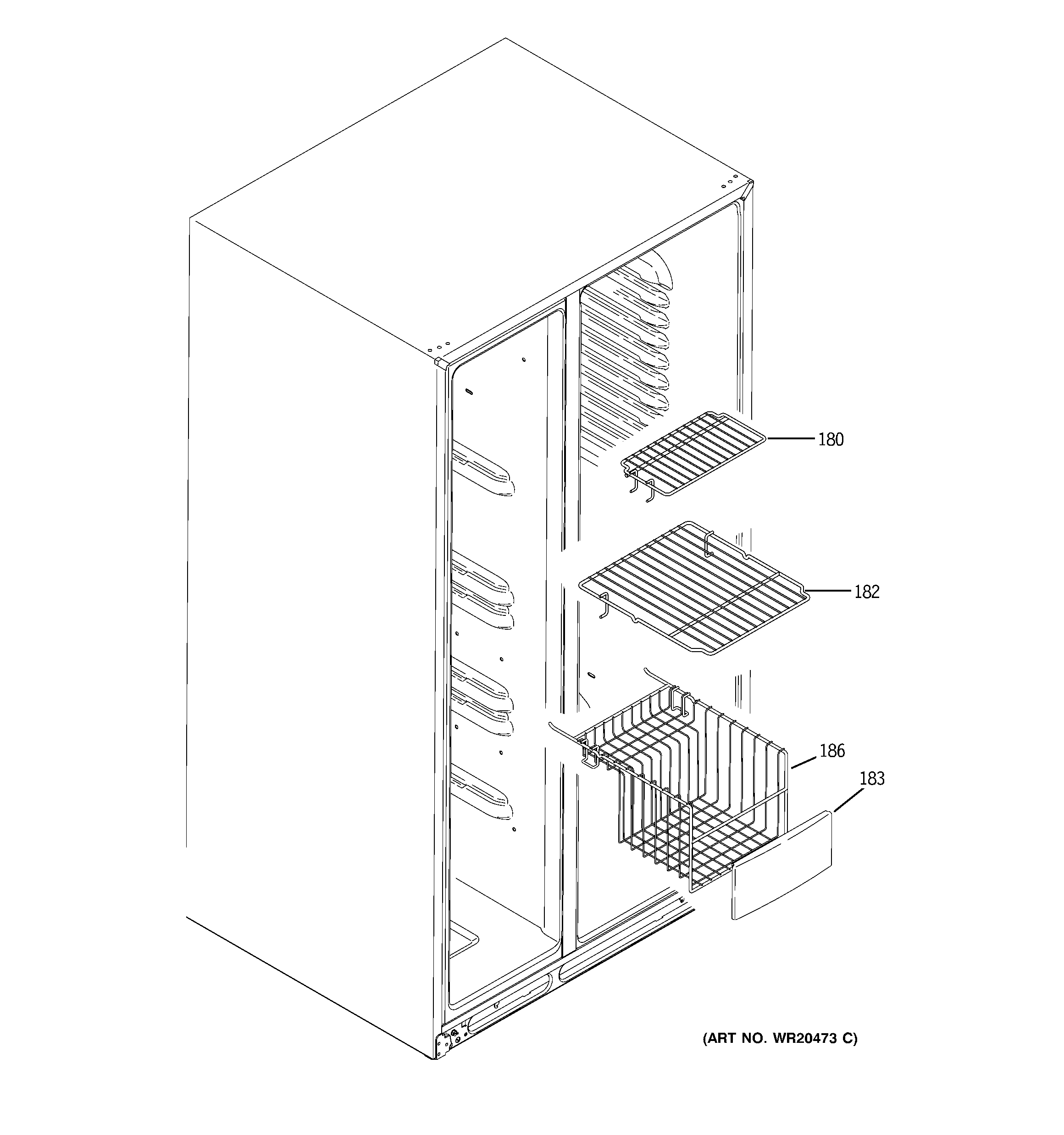 GE GWE23LGTJFSS freezer shelves diagram