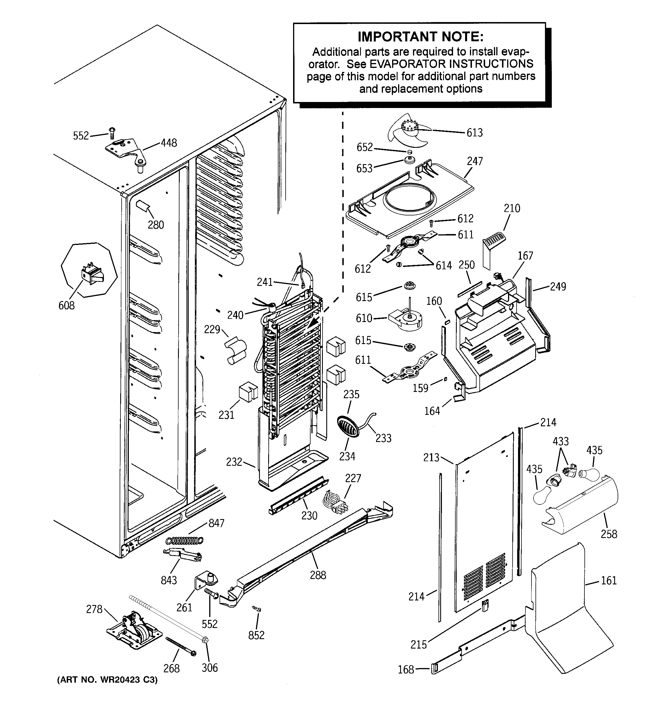 GE PIE23NGTJFBB freezer section diagram