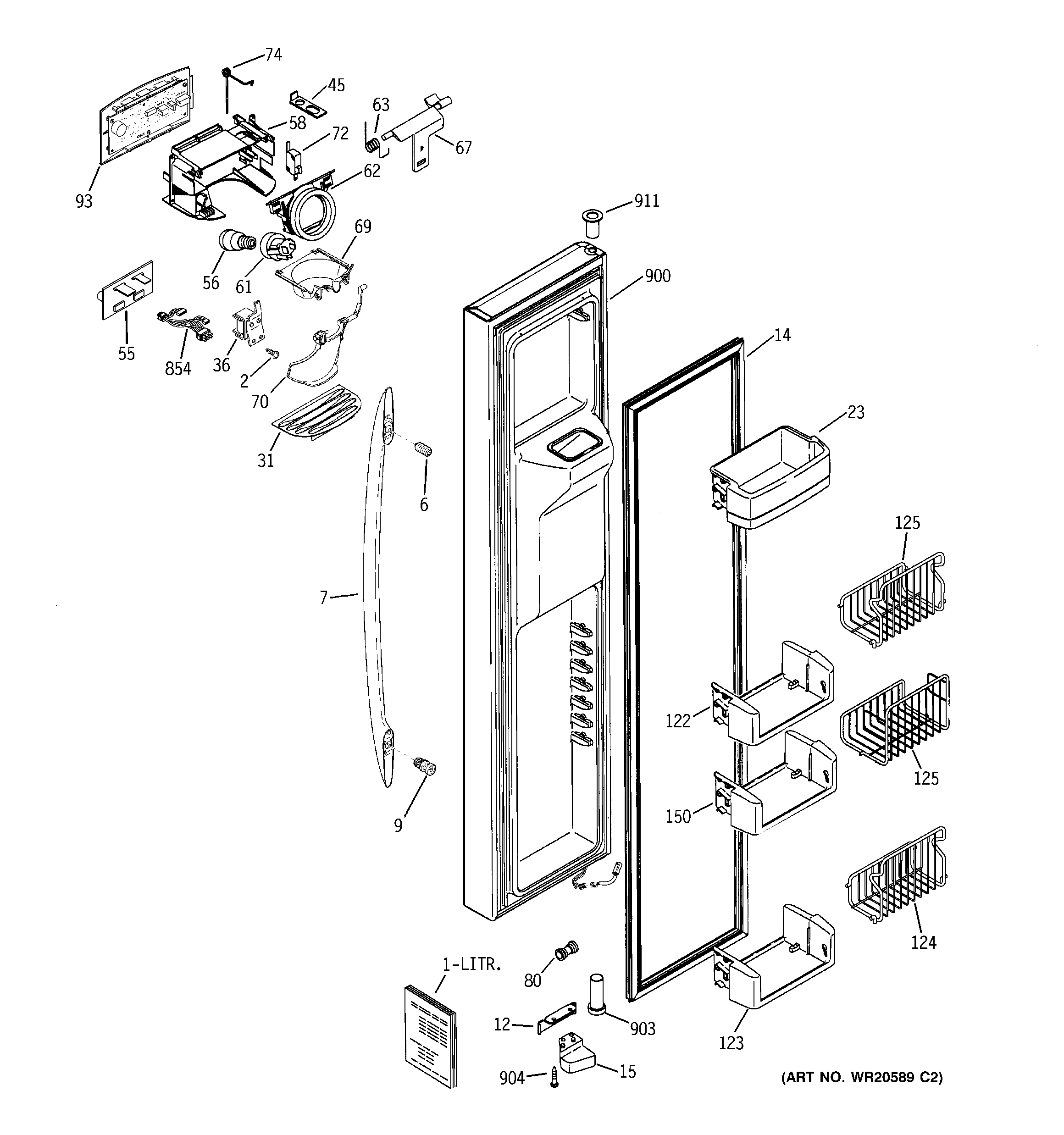 GE PCE23TGXAFSS freezer door diagram