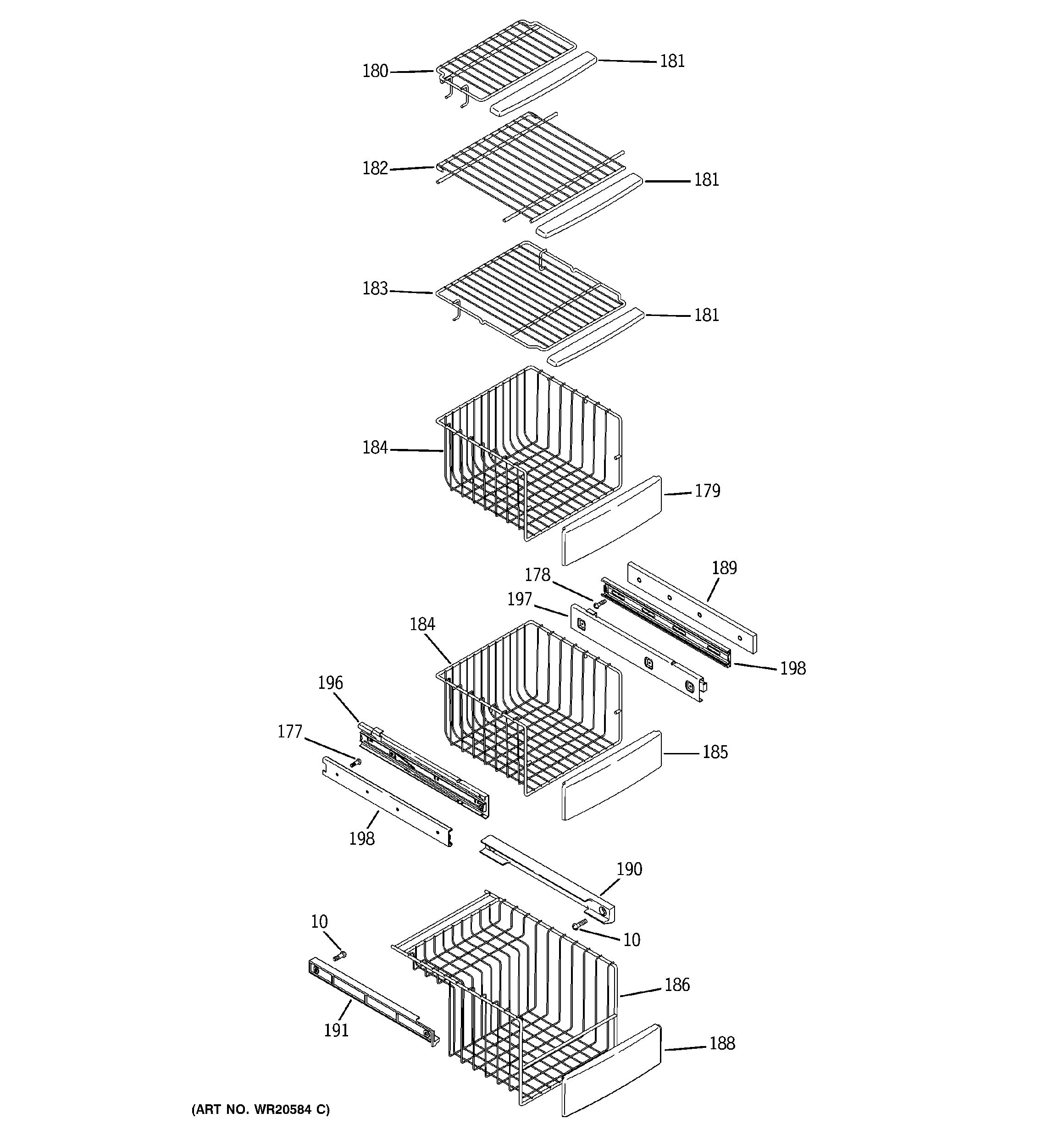 GE PCE23TGXAFWW freezer shelves diagram