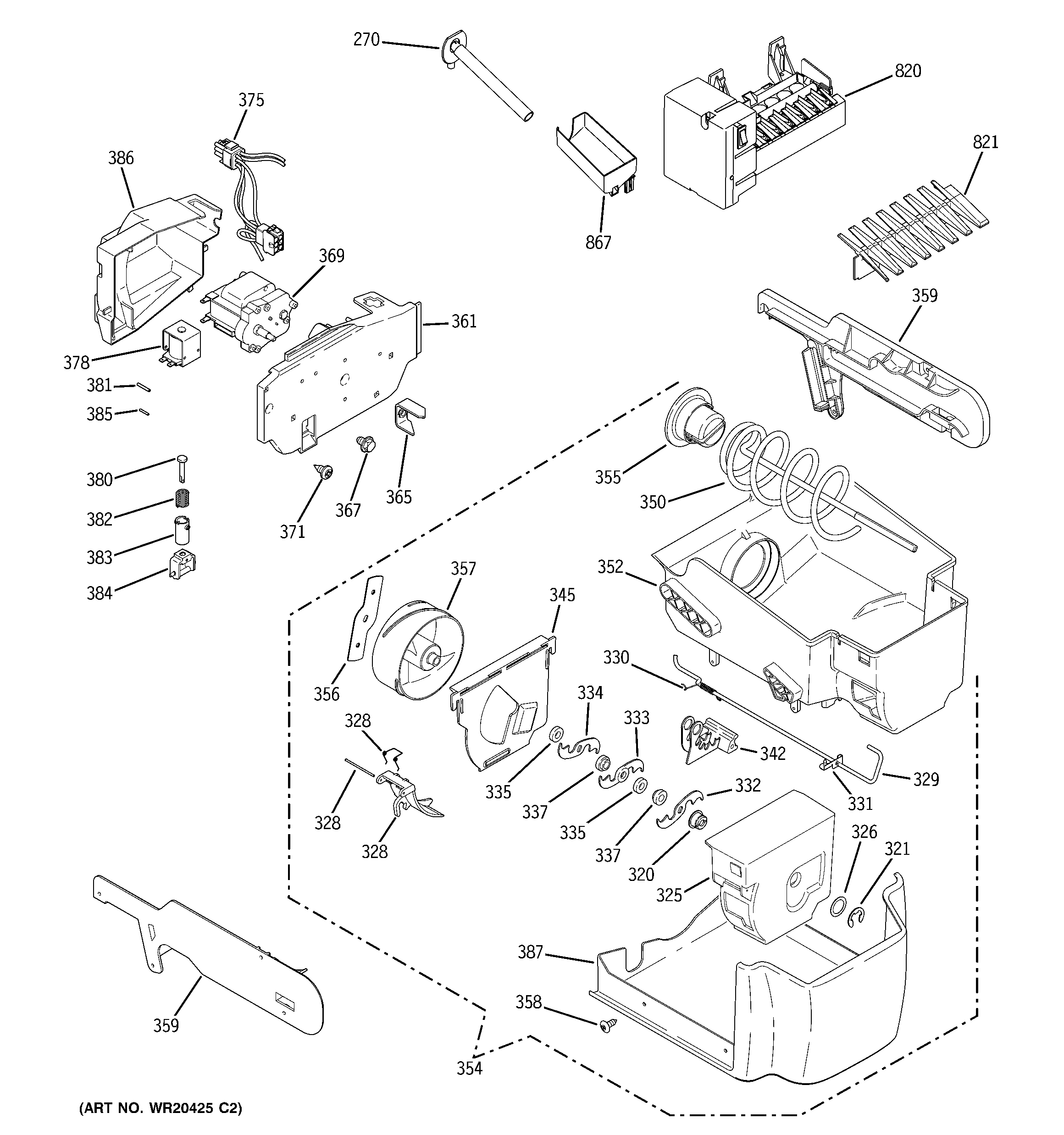 GE PHE25TGXAFBB ice maker & dispenser diagram