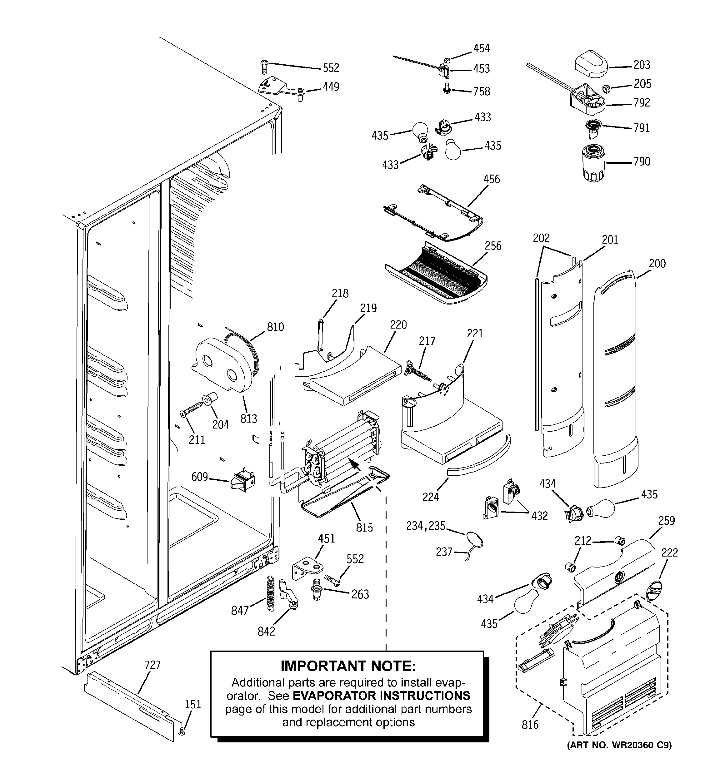GE PHE25TGXAFBB fresh food section diagram