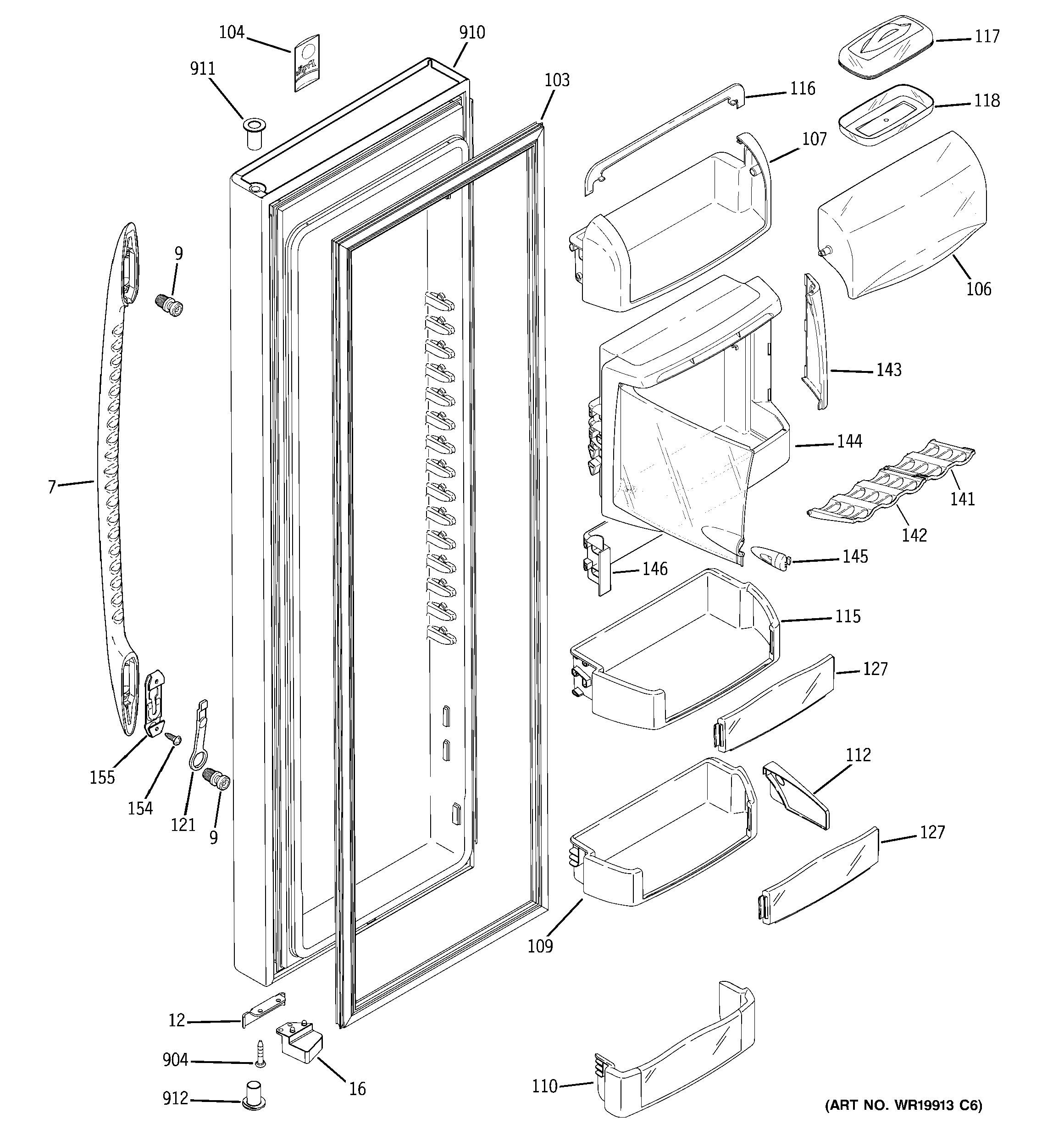 GE PHE25YGXAFWW fresh food door diagram