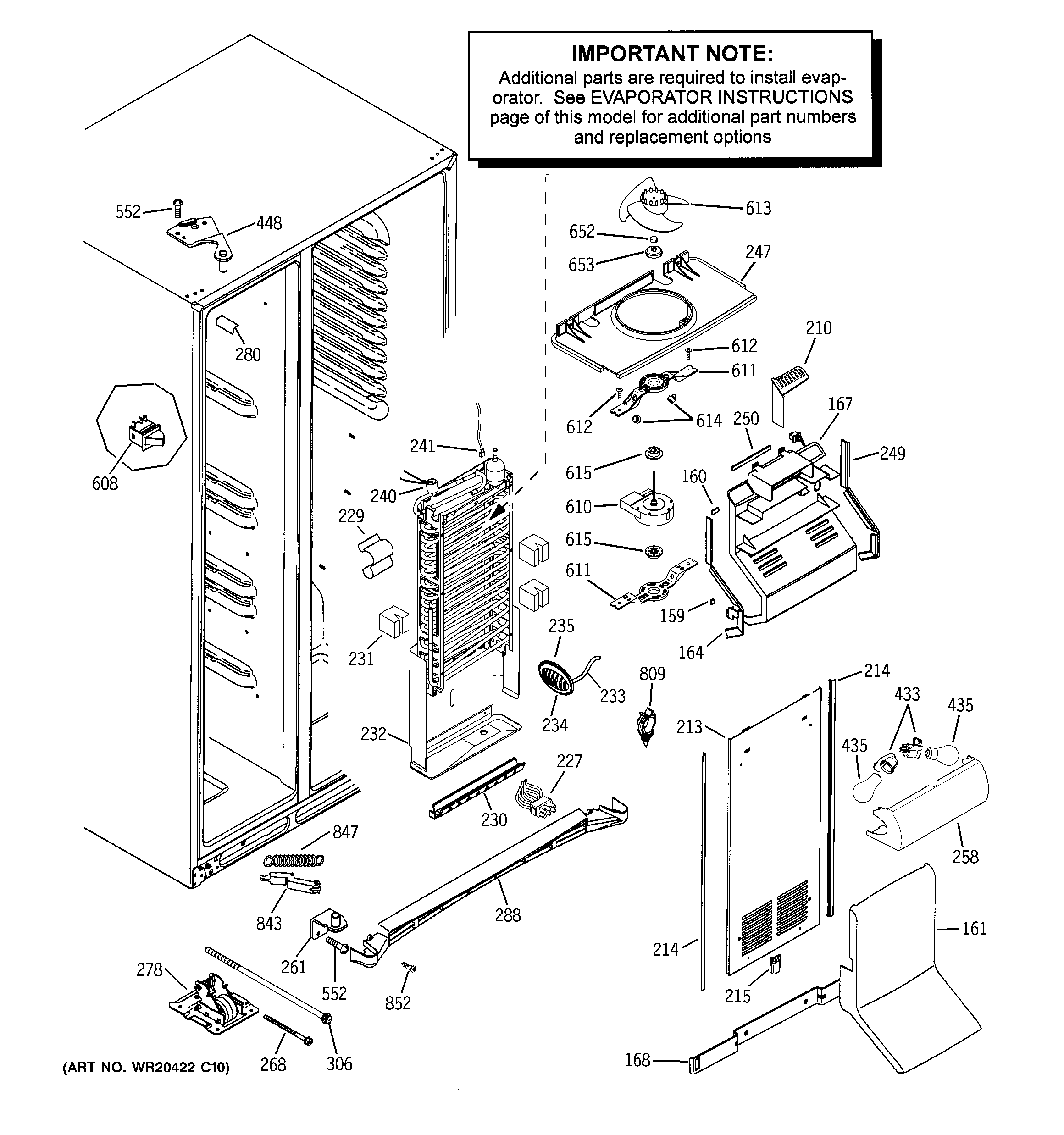 GE PHE25YGXAFWW freezer section diagram