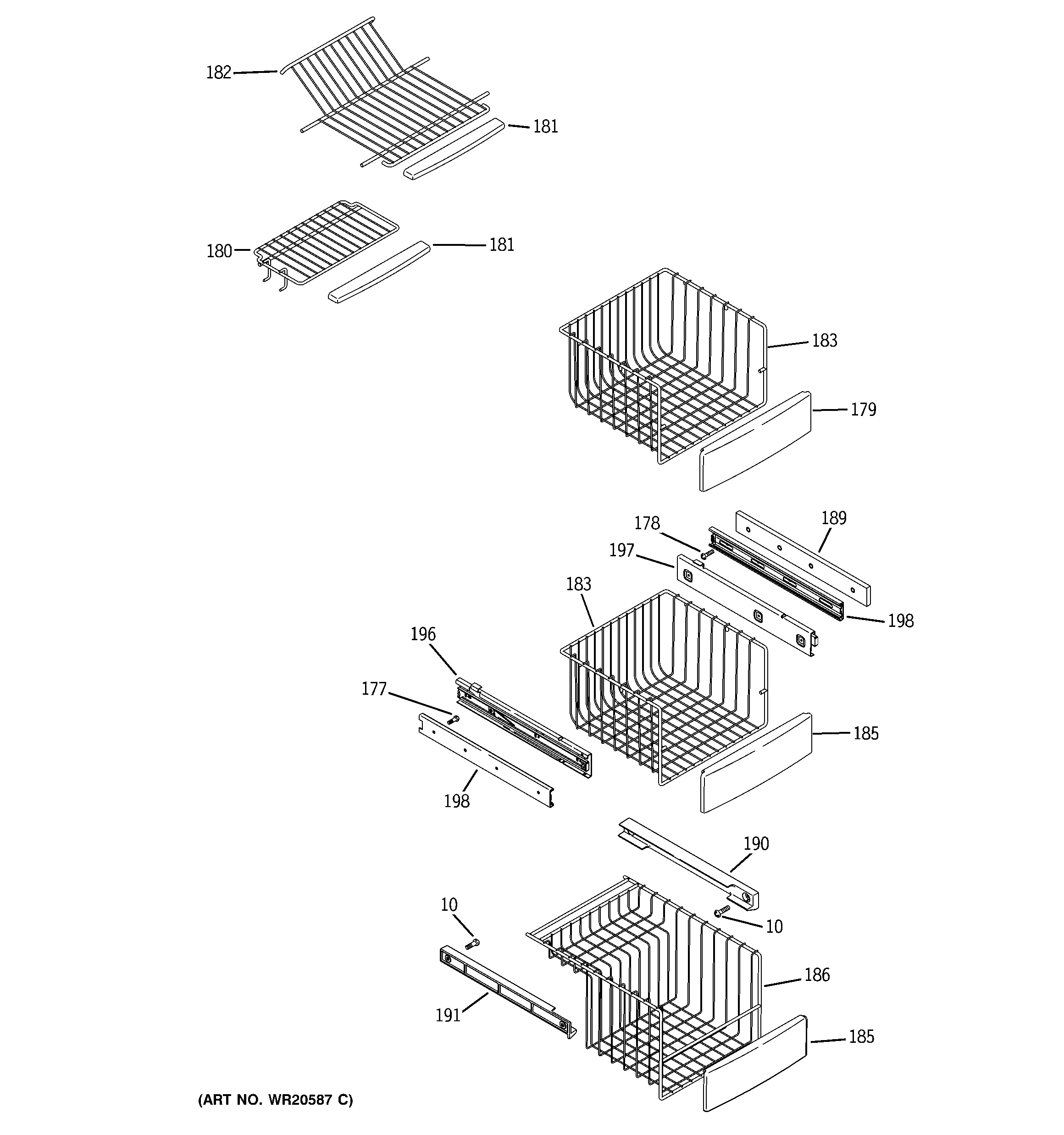 GE PHE25YGXAFWW freezer shelves diagram
