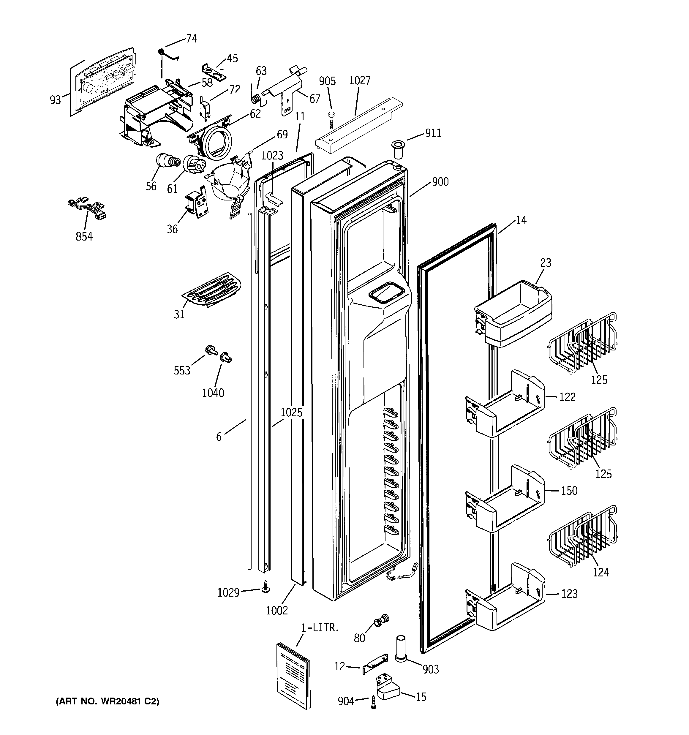 GE PIE23NGTIFSV freezer door diagram