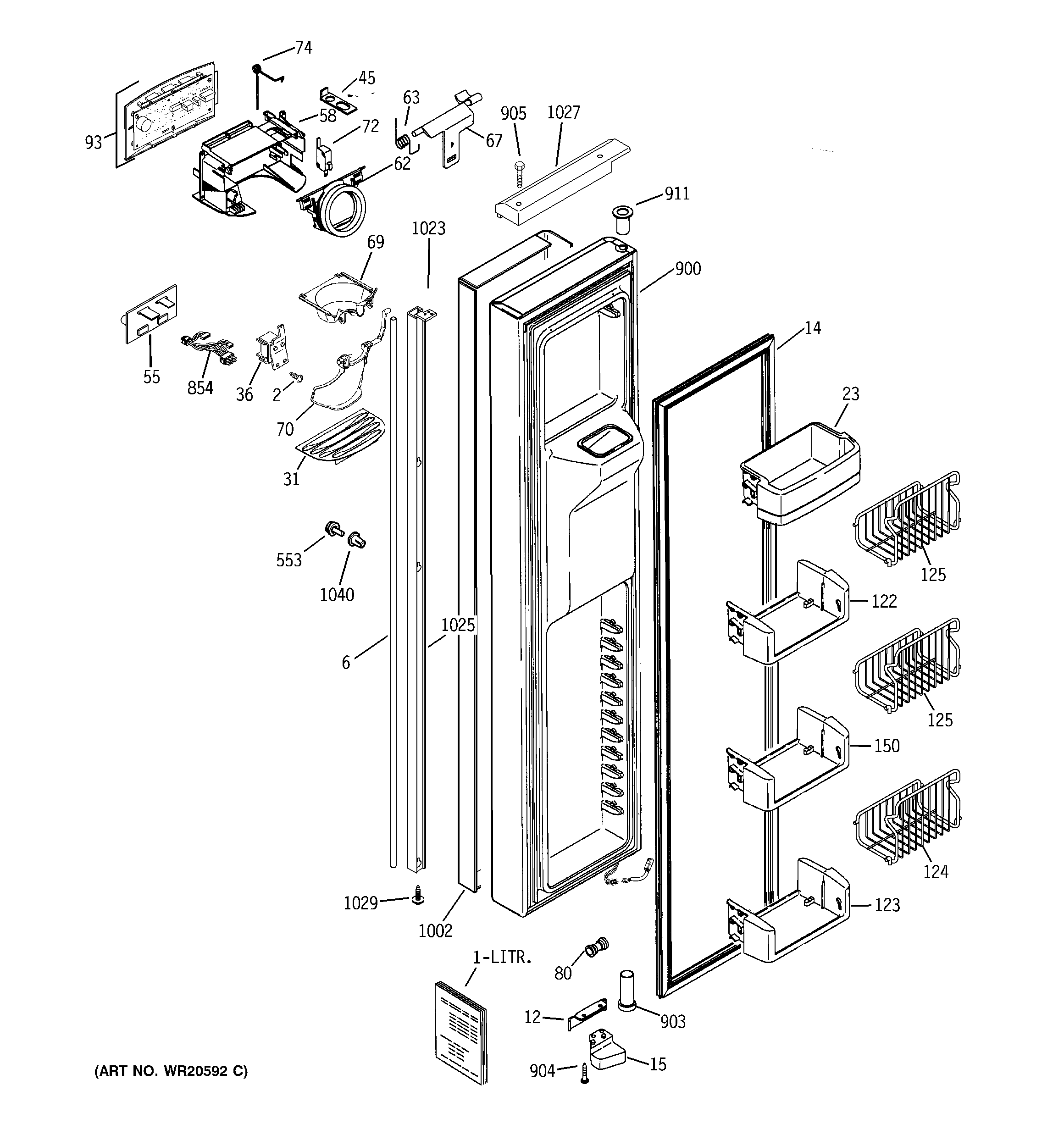 GE PIE23VGXAFSV freezer door diagram