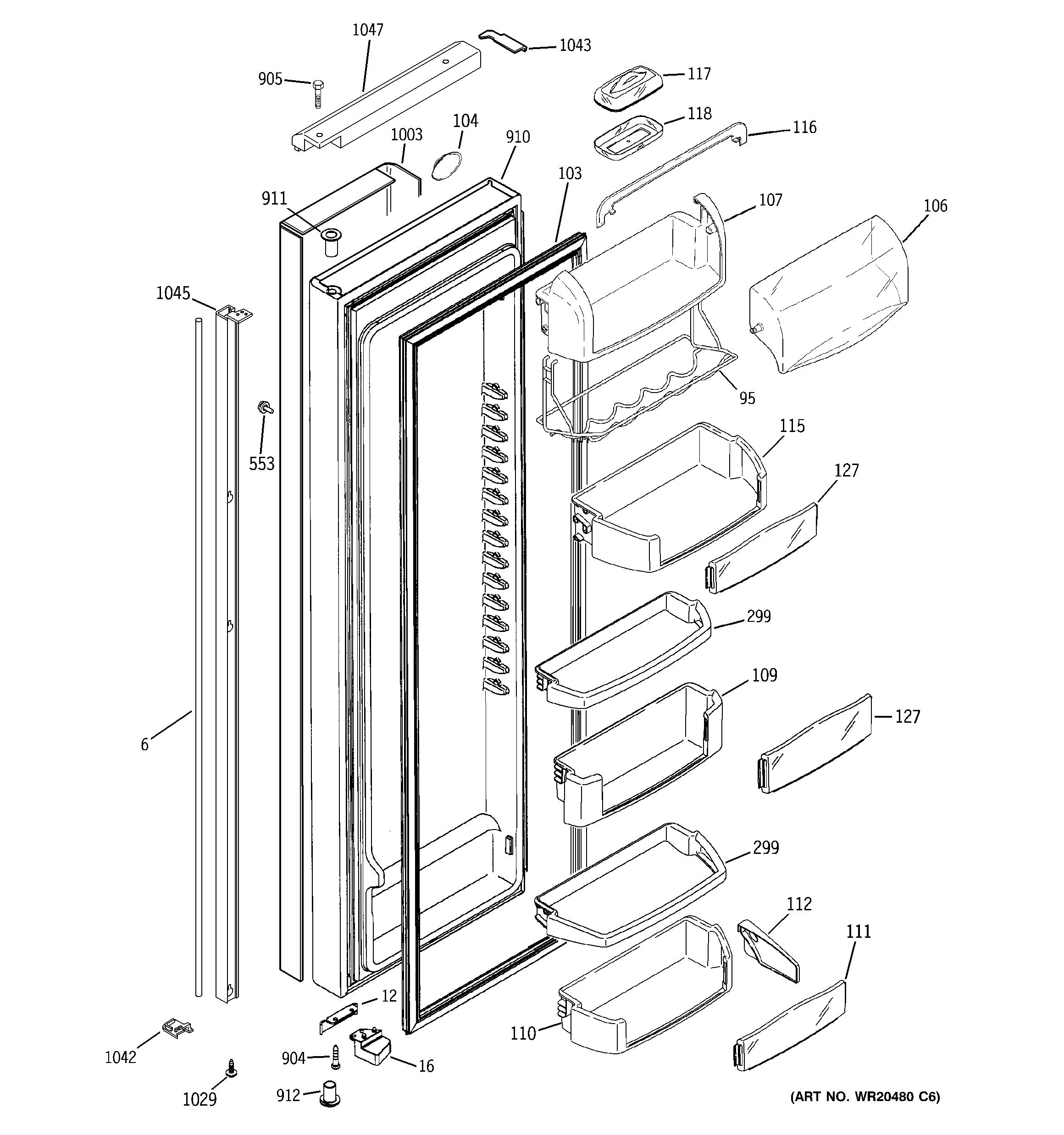 GE PIE23VGXAFSV fresh food door diagram