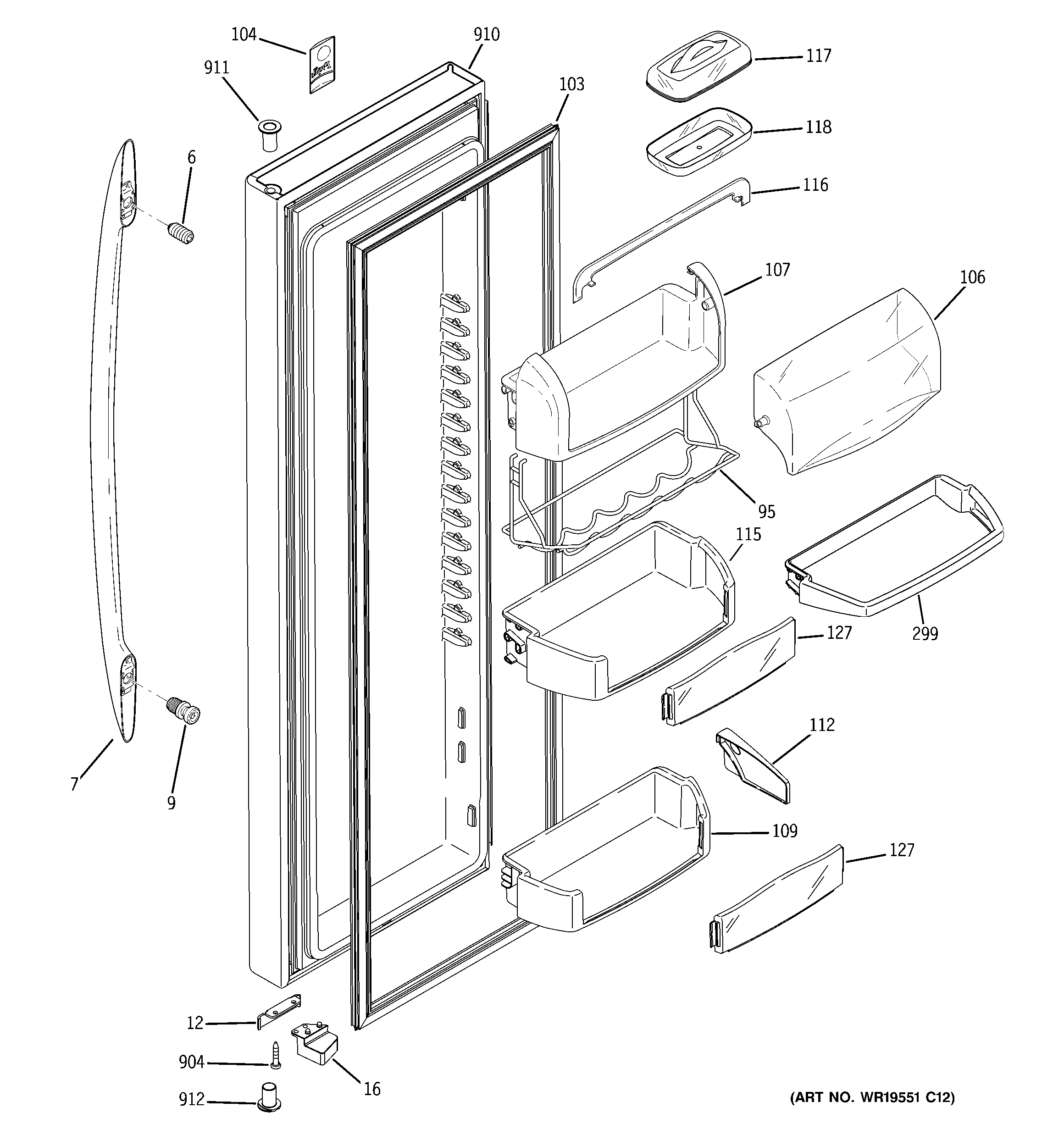 GE PSE25VGXACSS fresh food door diagram