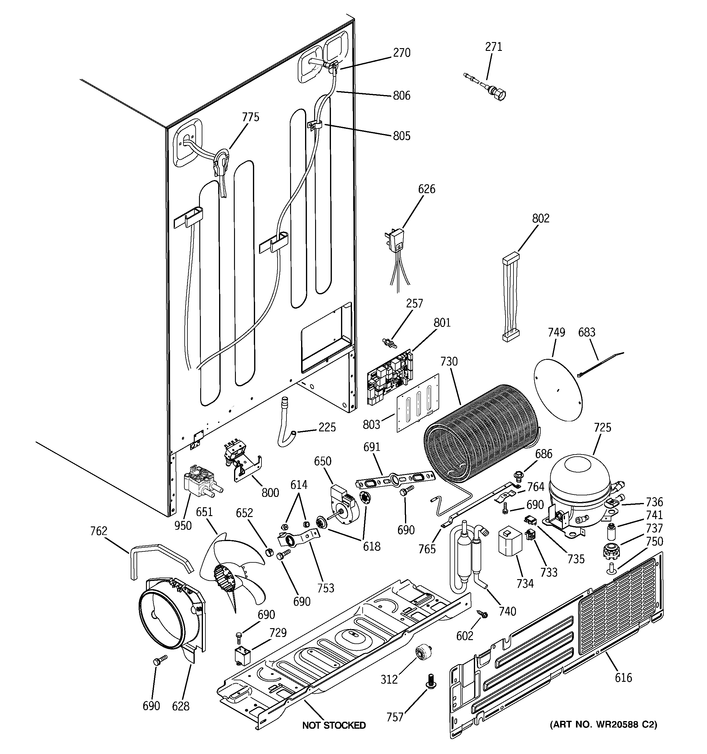 GE PSE25VGXACWW sealed system & mother board diagram